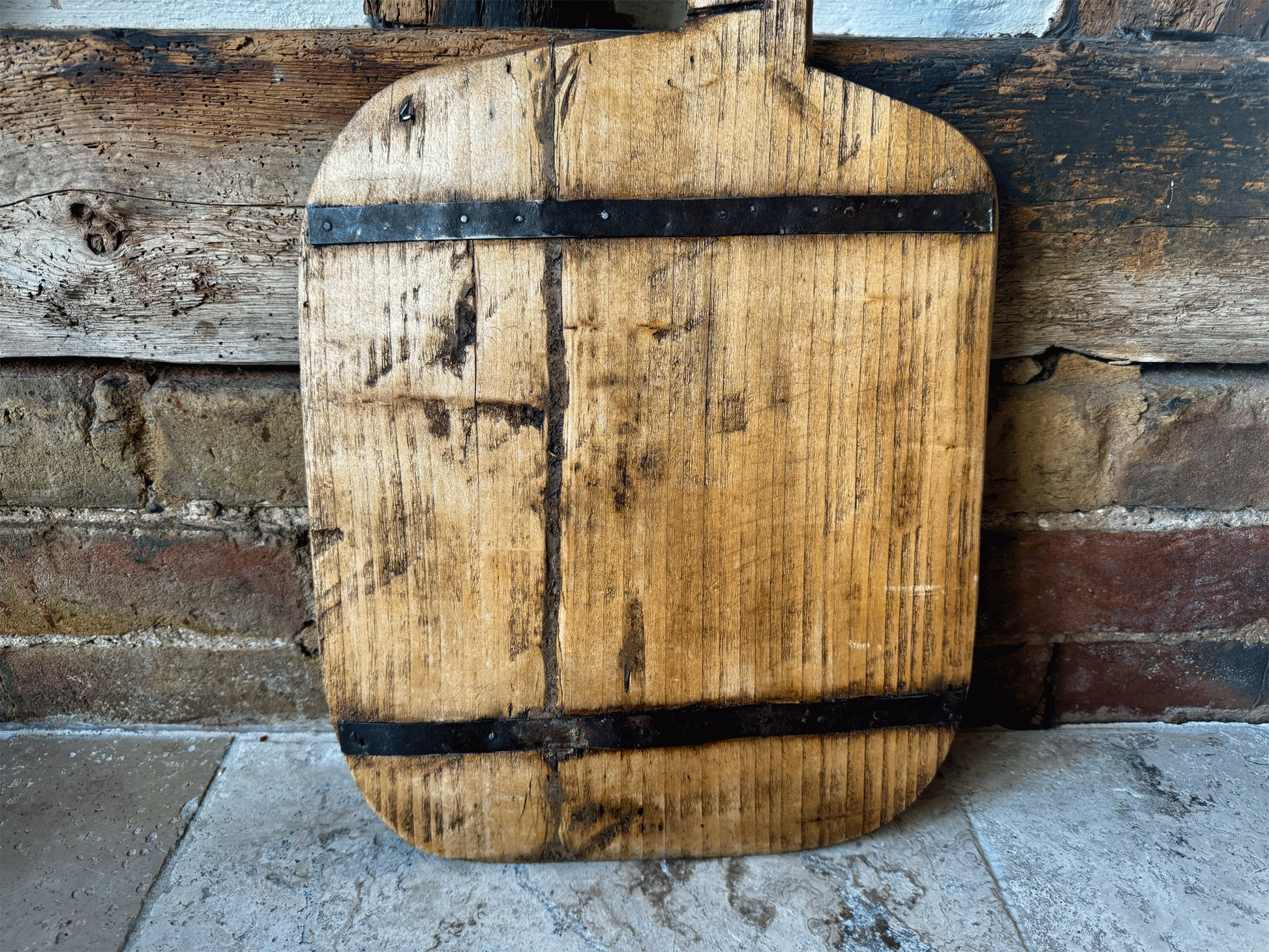 antique french extra large repaired dough bread board metalwork rustic kitchen decor