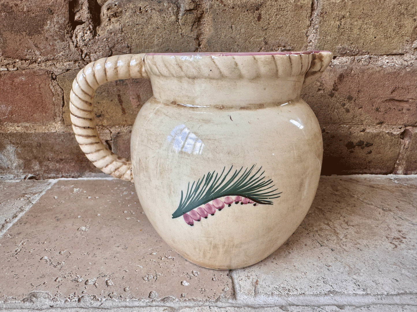 vintage french large hand painted stoneware vase jug pitcher floral decoration flowers
