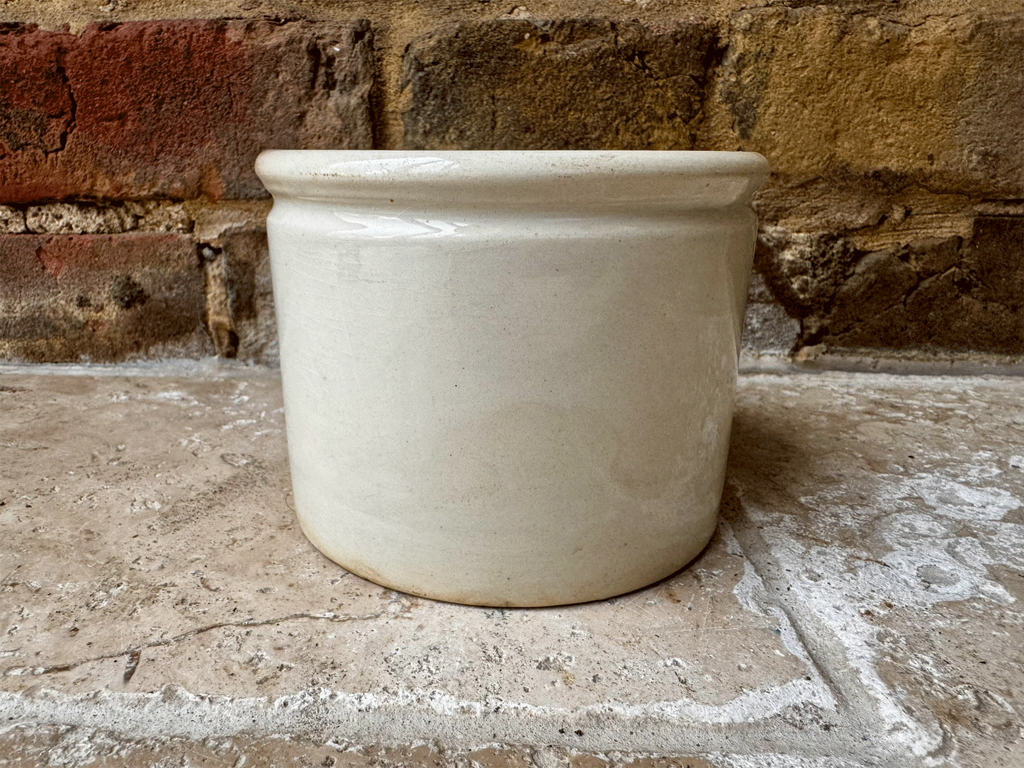 antique french buttery timeworn chunky white ironstone terre de fer confiture pot