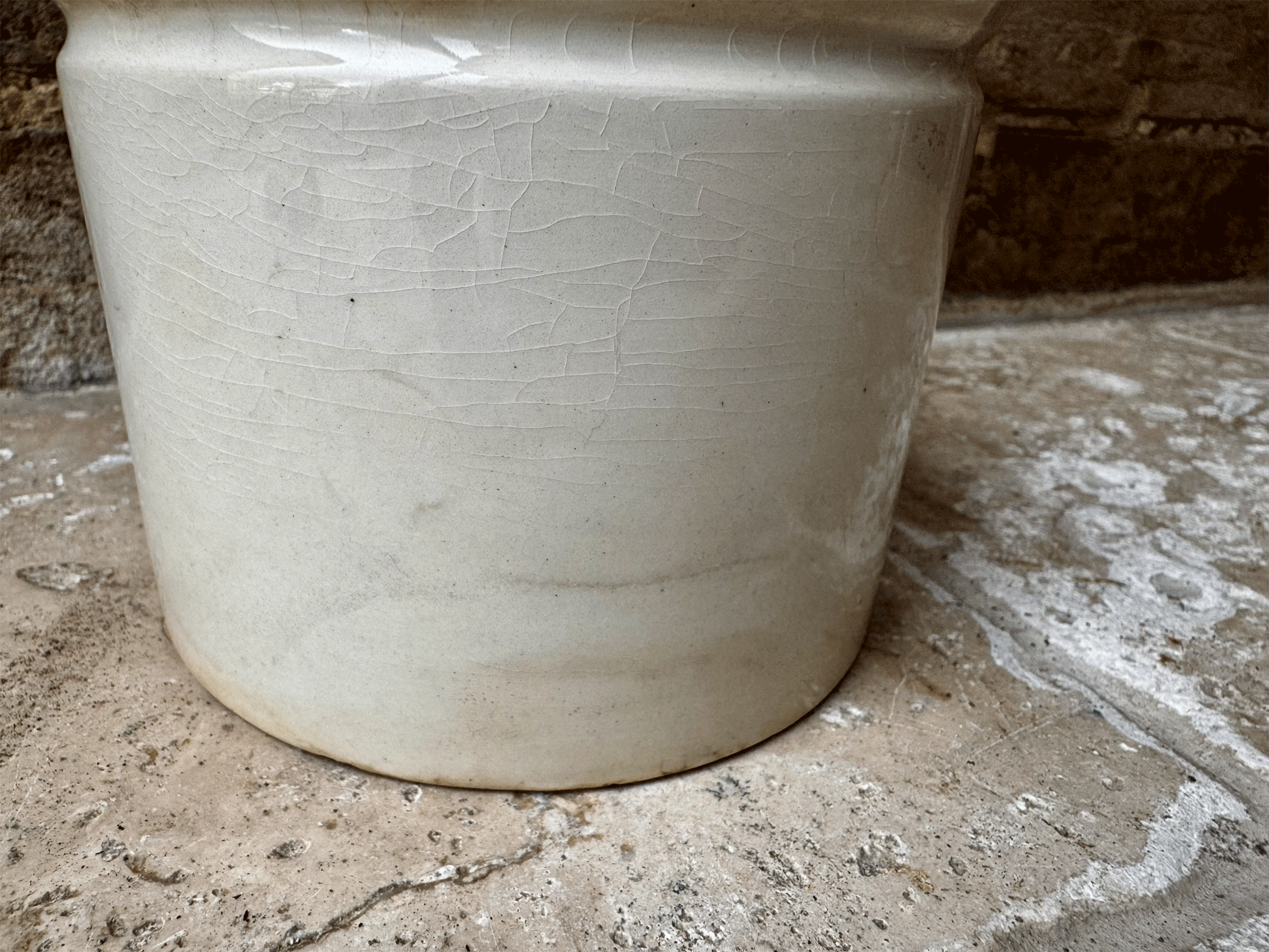 antique french buttery timeworn chunky white ironstone terre de fer confiture pot