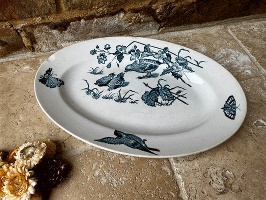 atique french terre de fer teal blue transferware platter plate st amand hamage aucelle