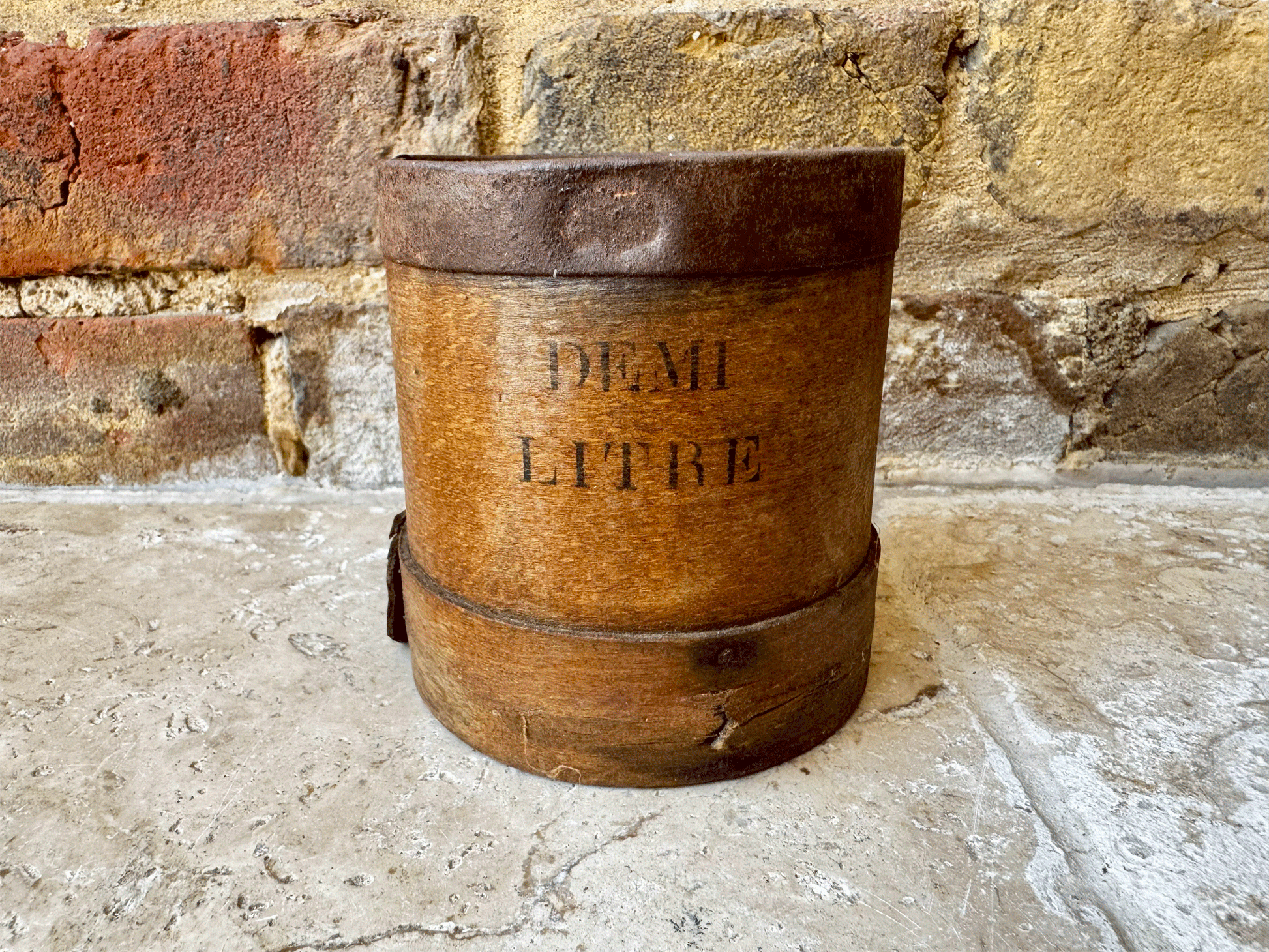 antique french wooden treen bentwood grain measure demi litre boissellerie leger poitiers