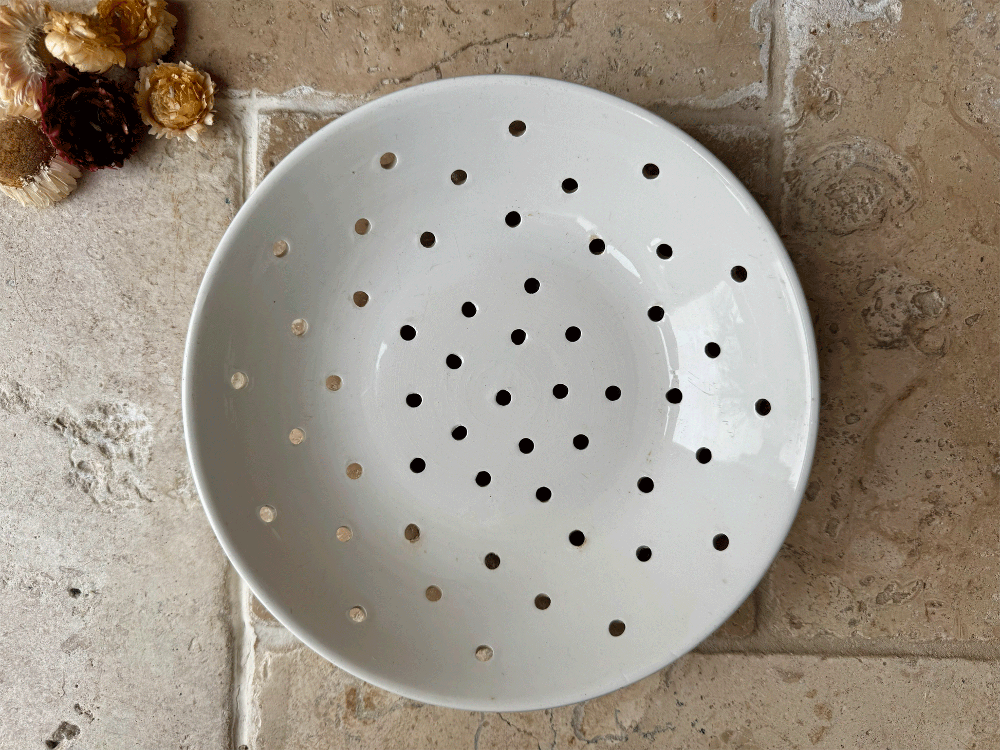 antique plain white ironstone sarreguemines digoin pierced berry bowl drainer strainer