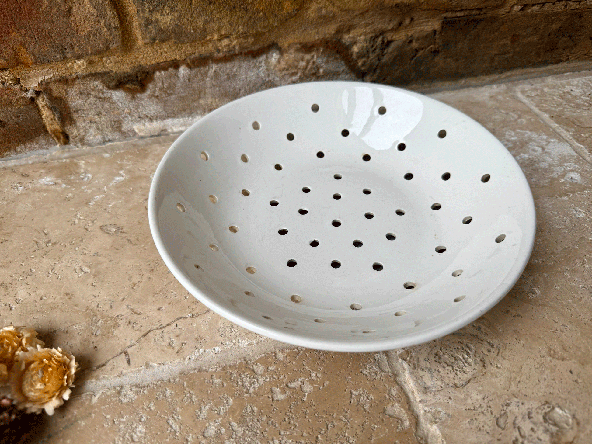 antique plain white ironstone sarreguemines digoin pierced berry bowl drainer strainer