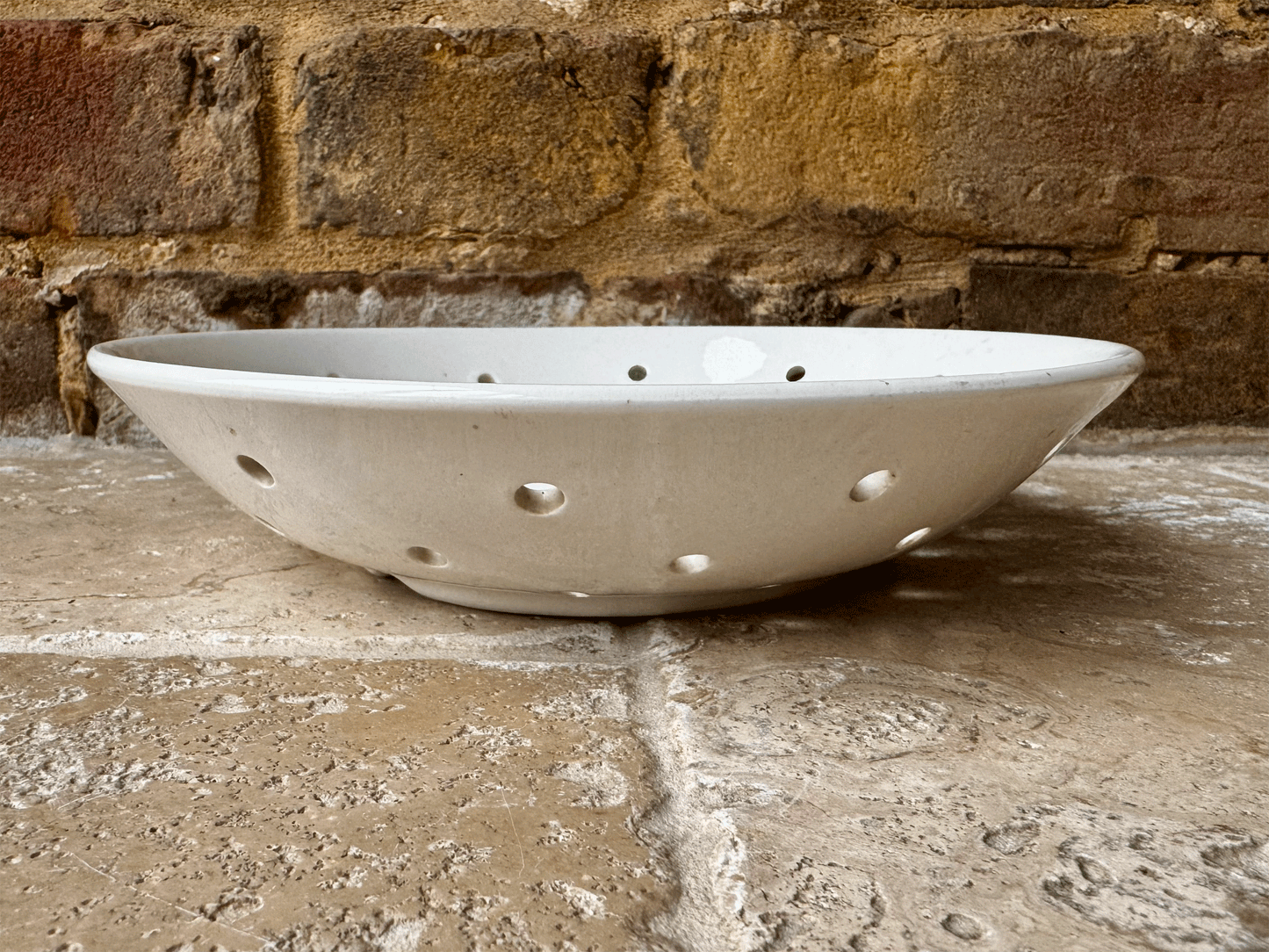 antique plain white ironstone sarreguemines digoin pierced berry bowl drainer strainer