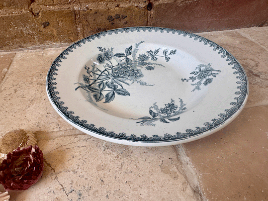 antique french teal blue green transferware soup bowl terre de fer ironstone st amandoise margot