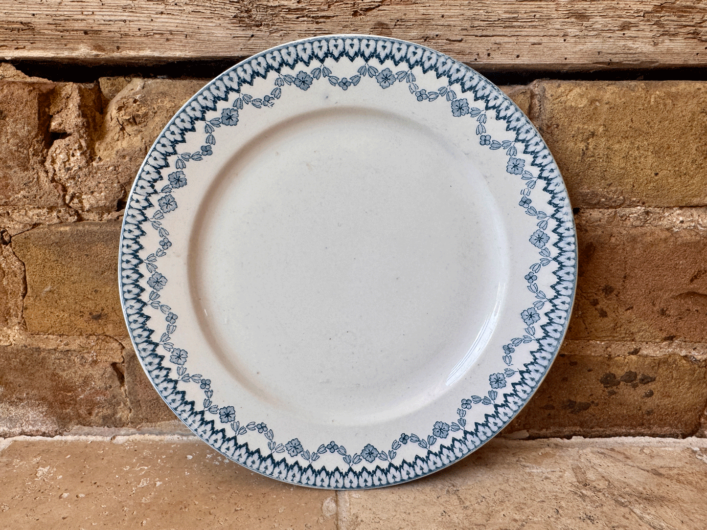 antique french blue transferware plate assiette arras sarreguemines terre de fer ironstone