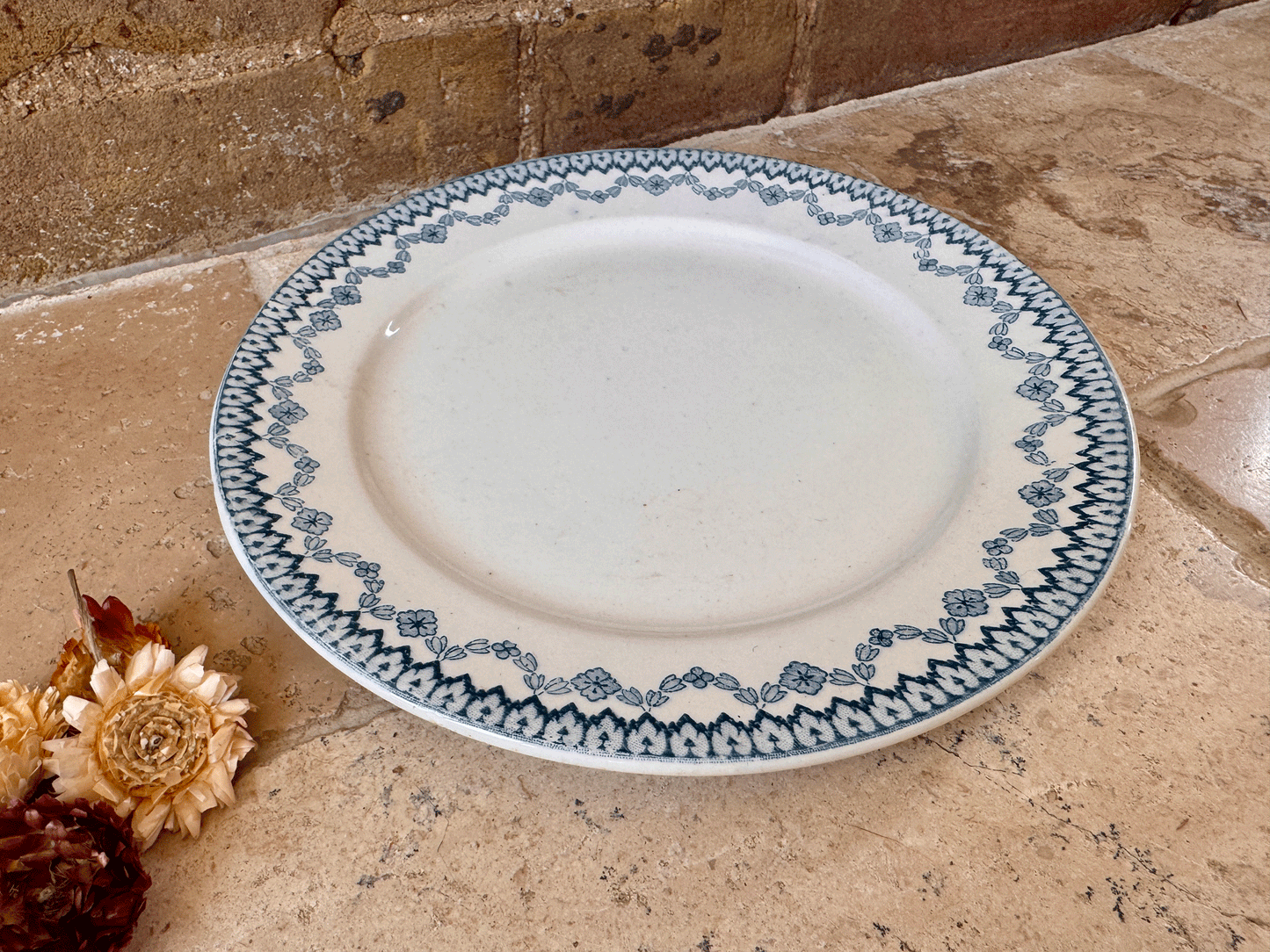 antique french blue transferware plate assiette arras sarreguemines terre de fer ironstone