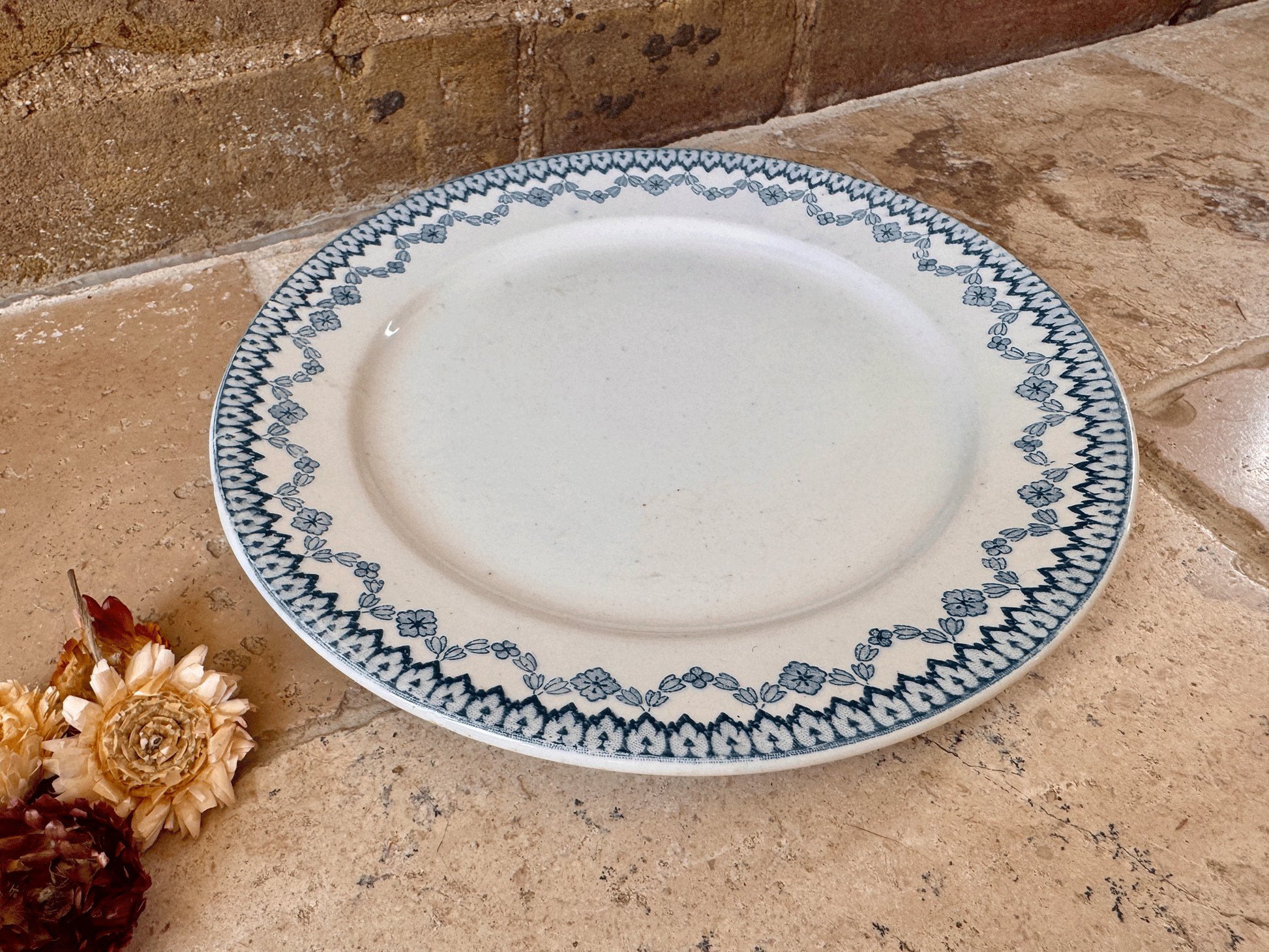 antique french blue transferware plate assiette arras sarreguemines terre de fer ironstone