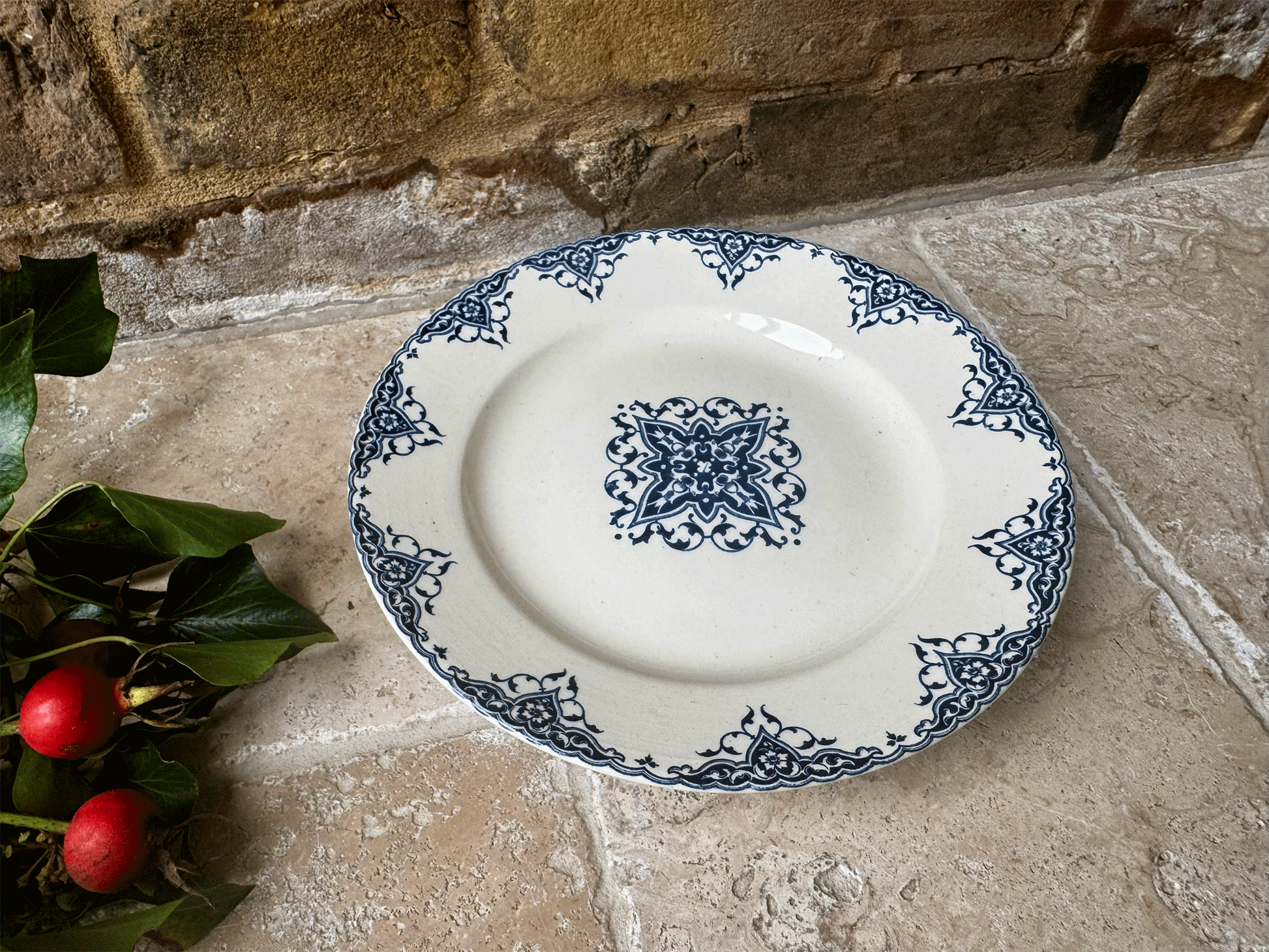 antique french blue transferware terre de fer ironstone compote dish compotier grand depot bourgeois paris