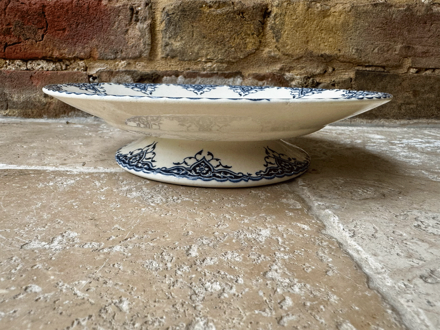 antique french blue transferware terre de fer ironstone compote dish compotier grand depot bourgeois paris