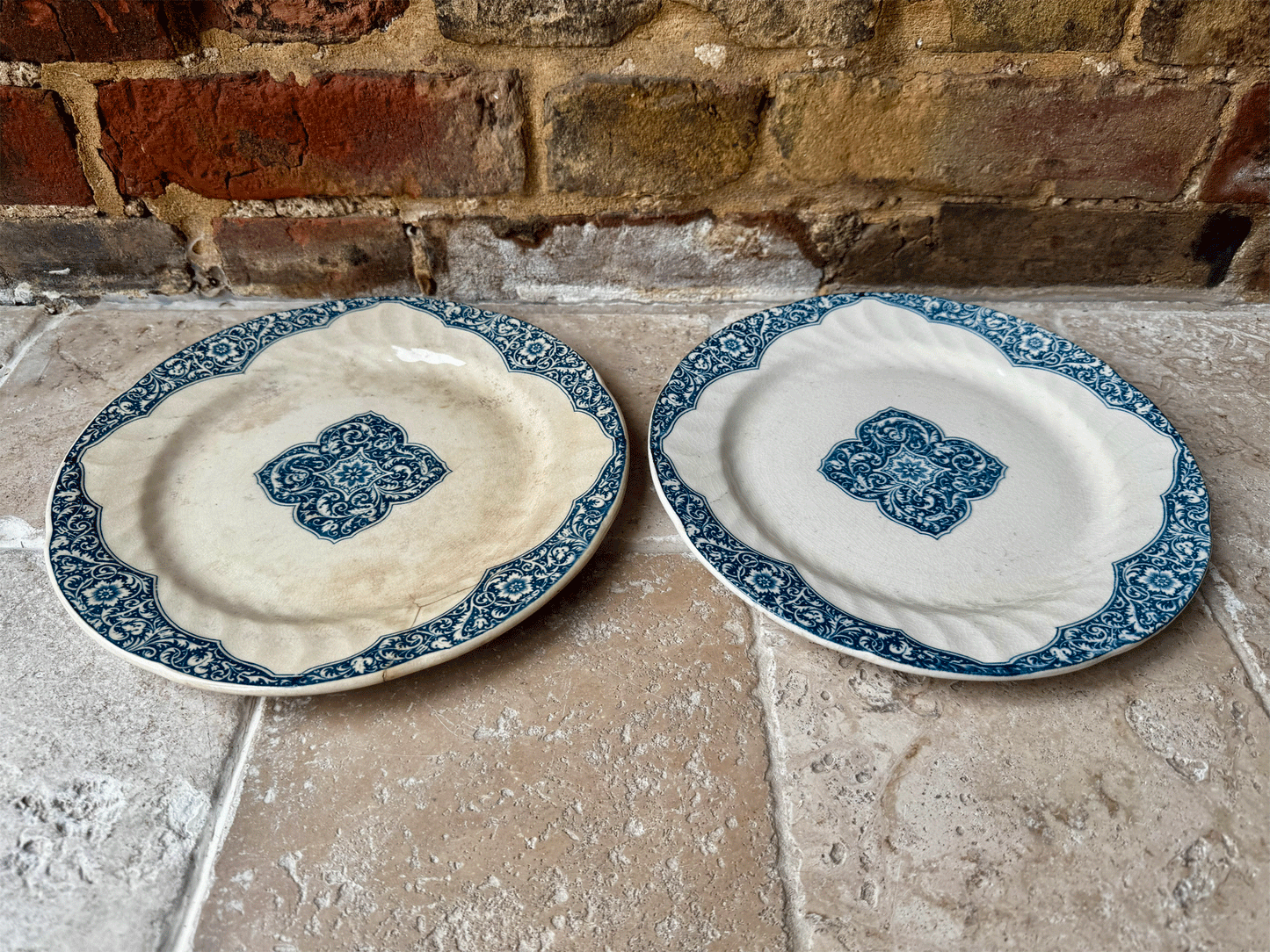 antique french blue transferware ironstone terre de fer dinner plate