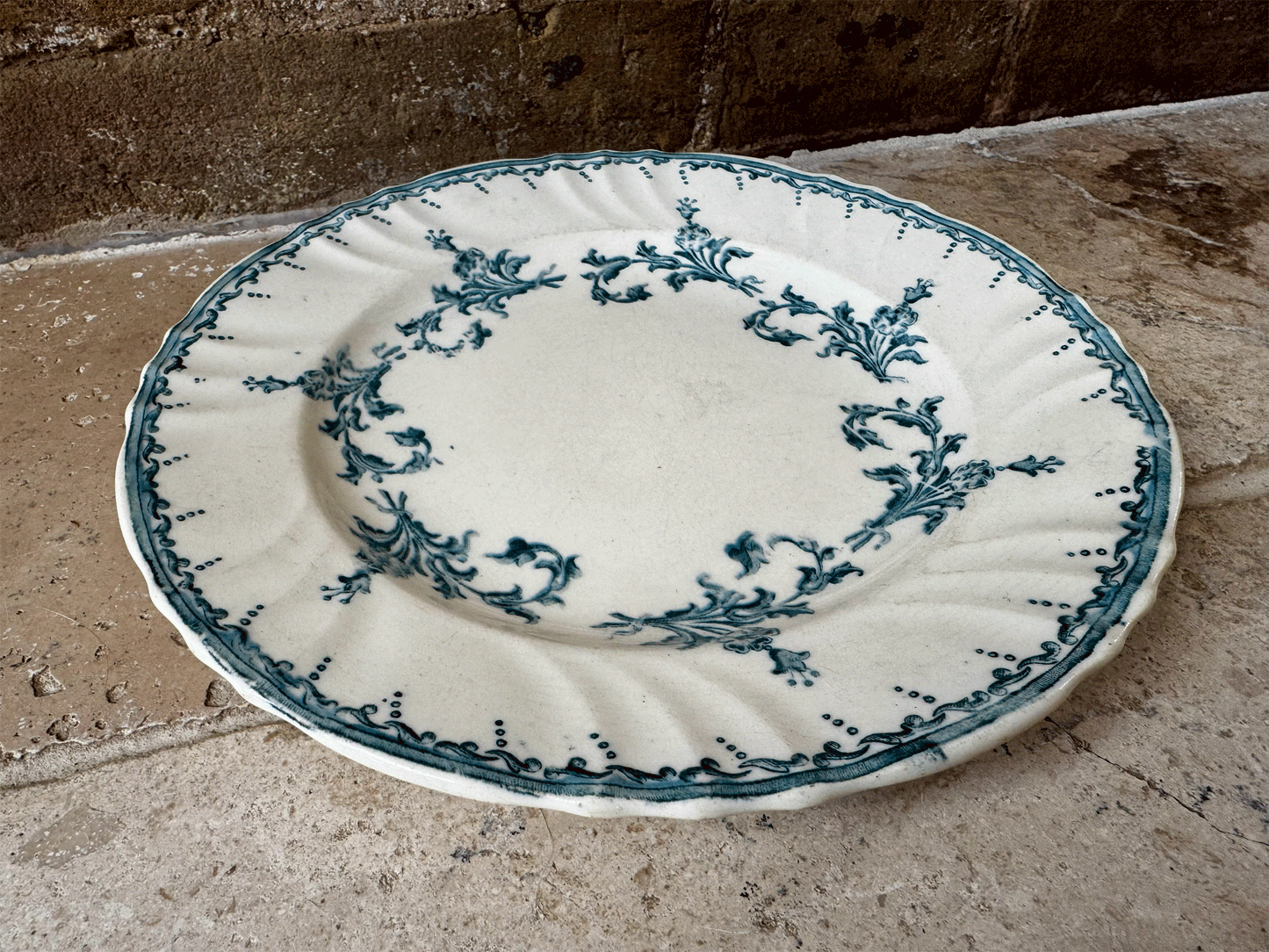 antique french blue transferware terre de fer ironstone longwy plate