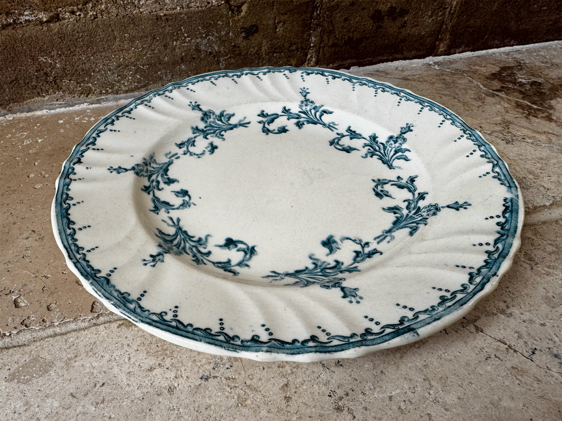 antique french blue transferware terre de fer ironstone longwy plate
