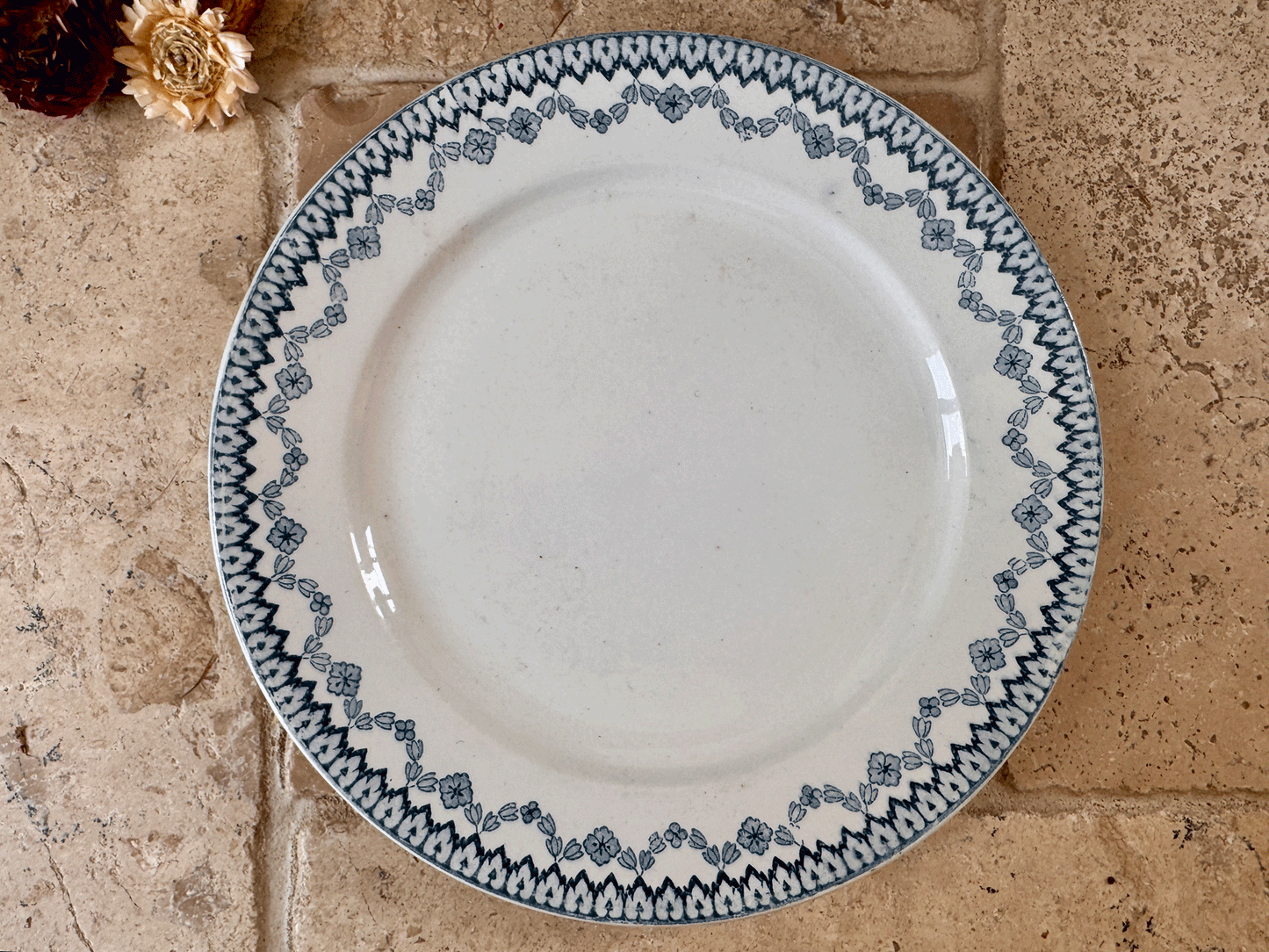 antique french blue transferware plate assiette arras sarreguemines terre de fer ironstone