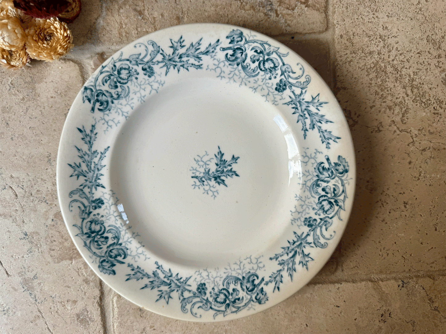 antique french blue transferware longwy cyrano ironstone terre de fer plate assiette