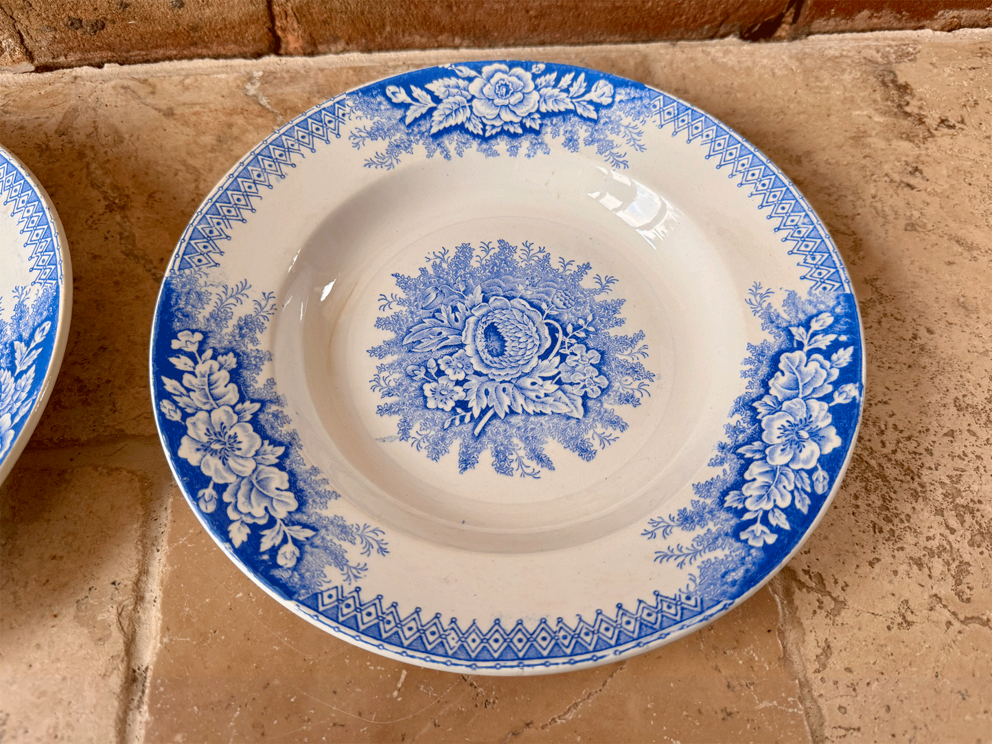 antique french blue transferware ironstone terre de fer ironstone soup bowl st amand jardiniere