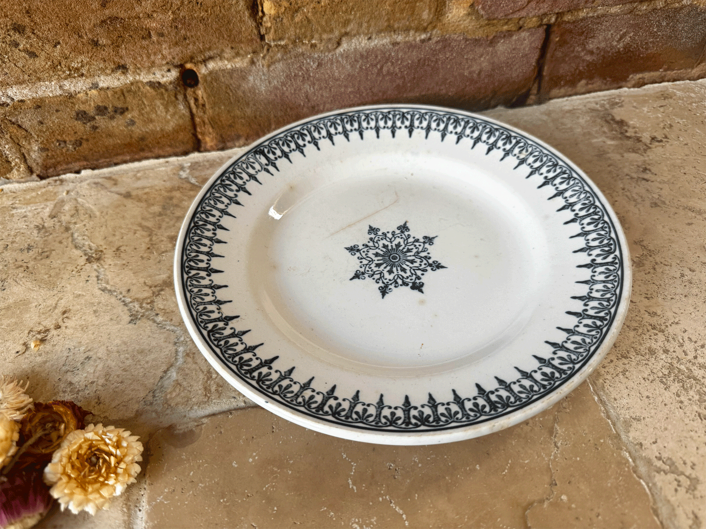 antique french terre de fer ironstone blue transferware side plate