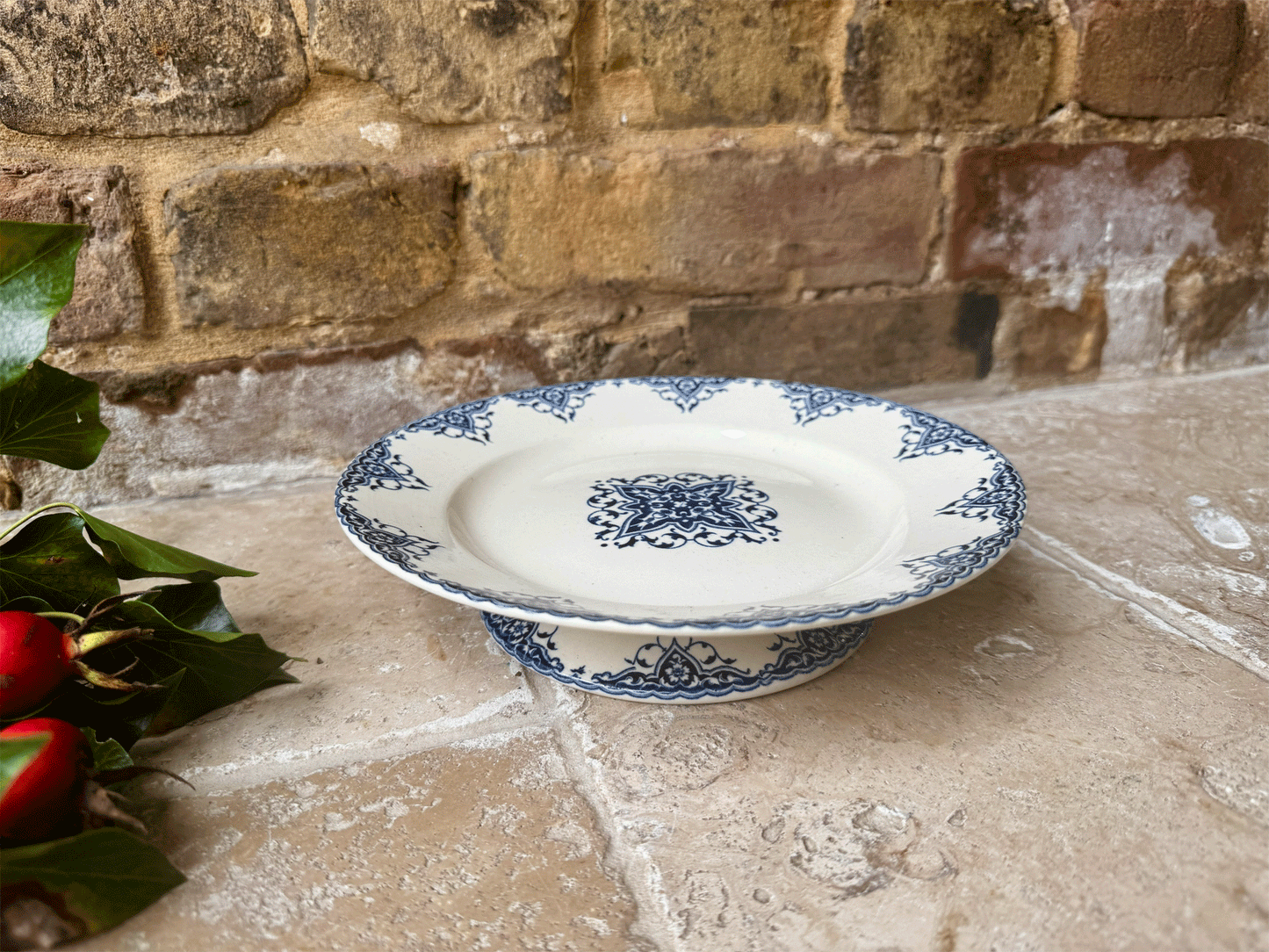 antique french blue transferware terre de fer ironstone compote dish compotier grand depot bourgeois paris