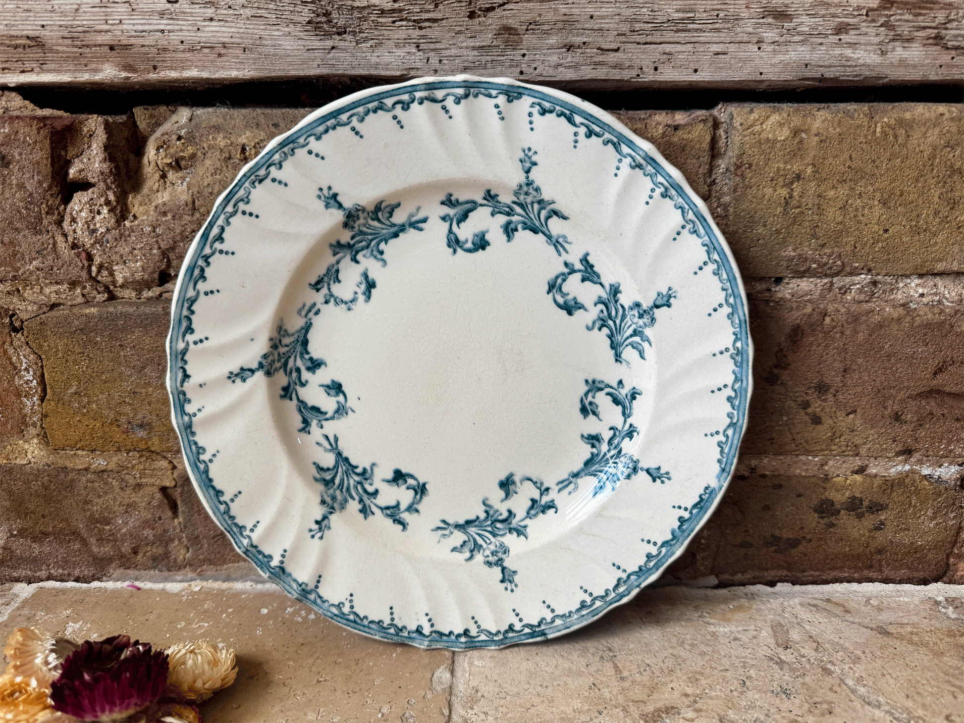 antique french blue transferware terre de fer ironstone longwy plate