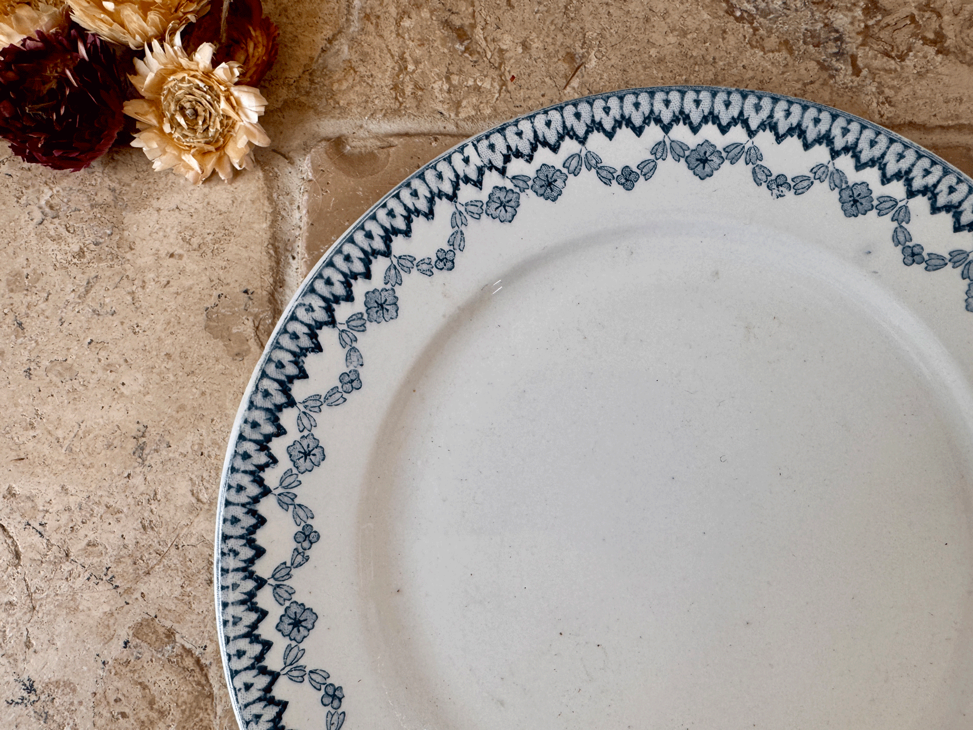 antique french blue transferware plate assiette arras sarreguemines terre de fer ironstone
