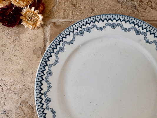 antique french blue transferware plate assiette arras sarreguemines terre de fer ironstone
