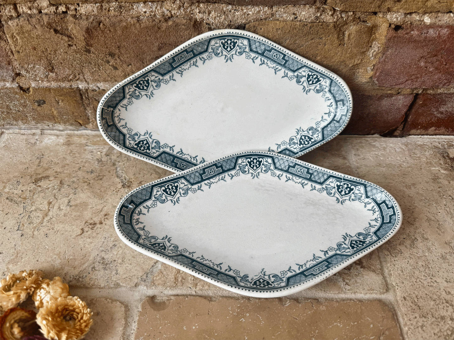 antique french st amand blue transferware ravier plate terre de fer ironstone