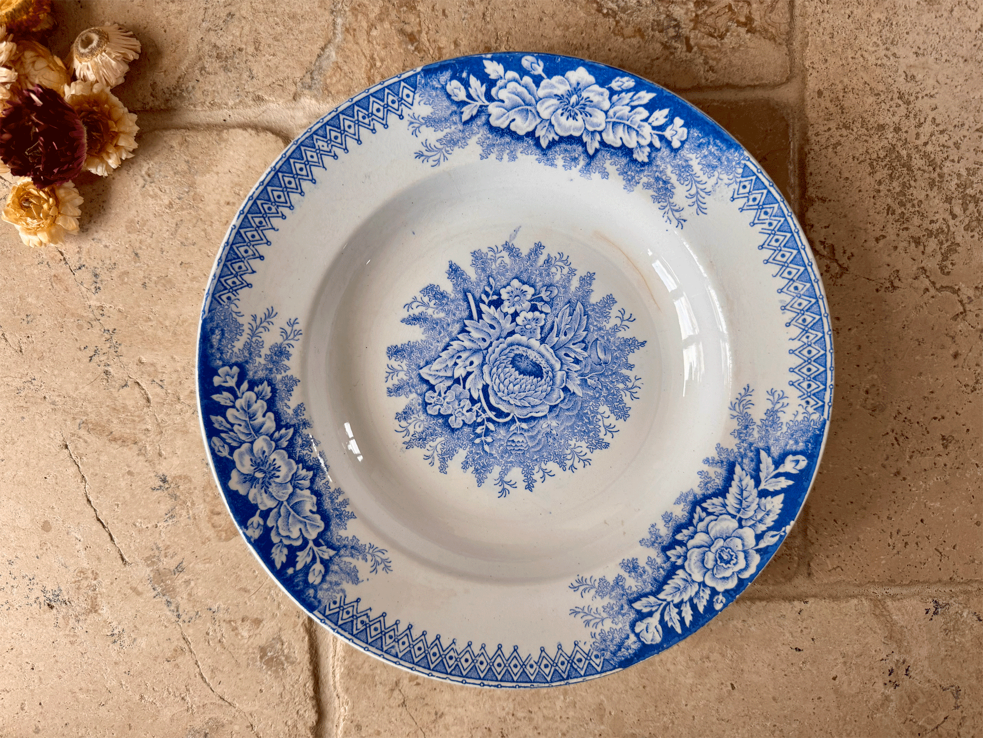 antique french blue transferware ironstone terre de fer ironstone soup bowl st amand jardiniere