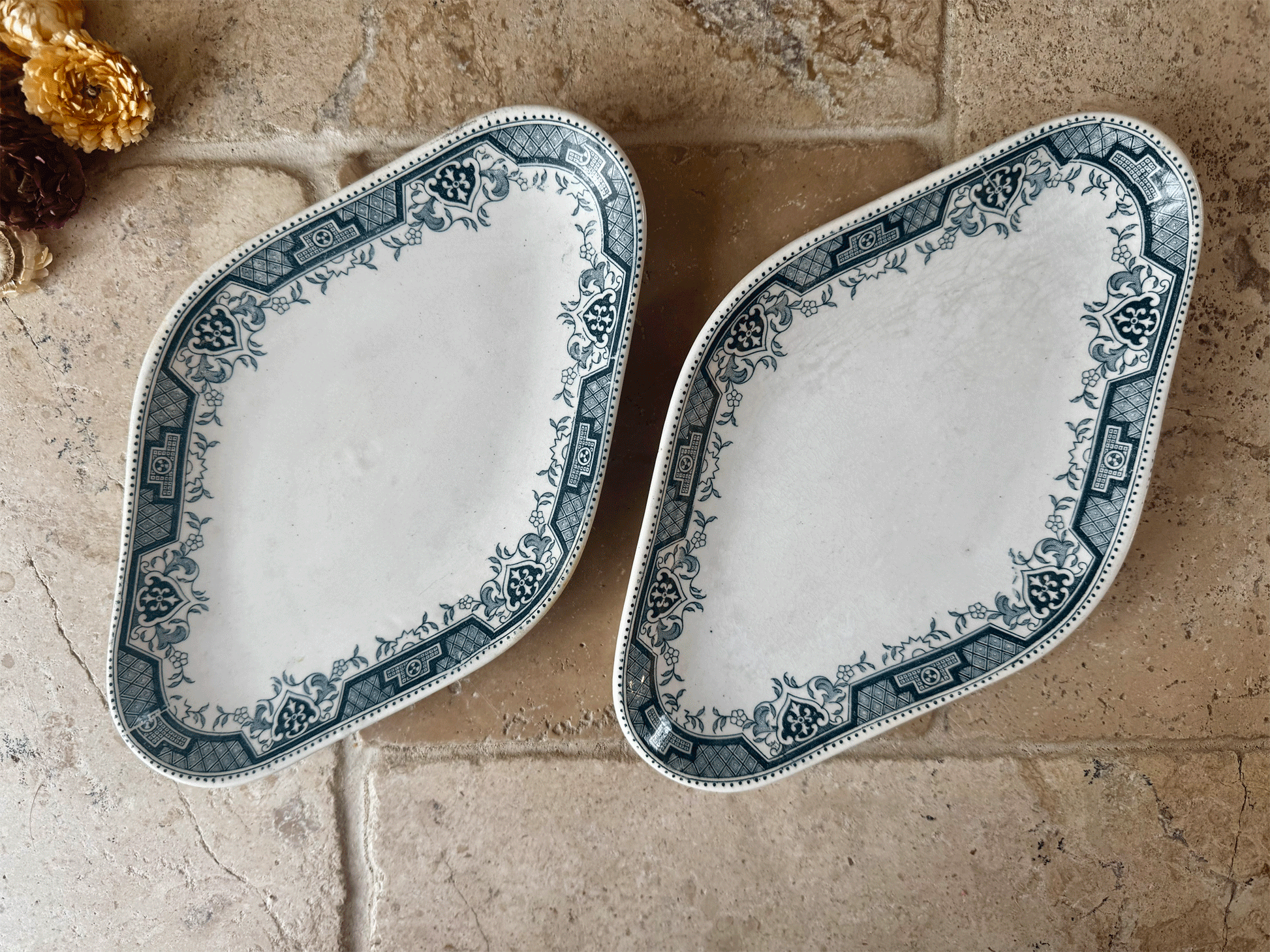 antique french st amand blue transferware ravier plate terre de fer ironstone