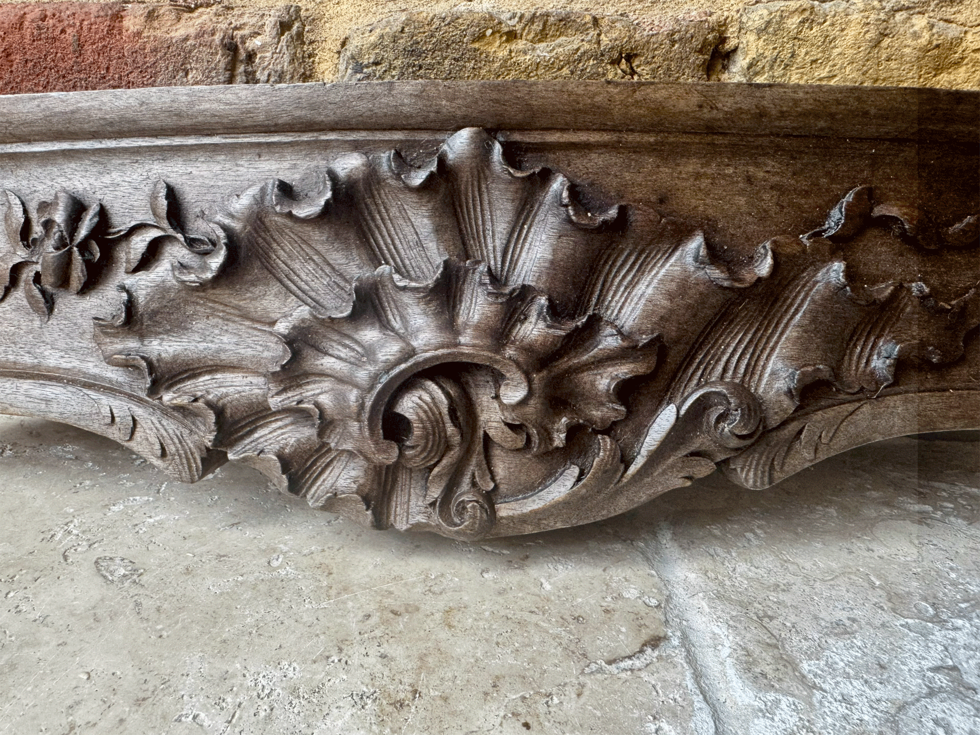 antique french deeply carved wooden treen decorative wall panel pelmet