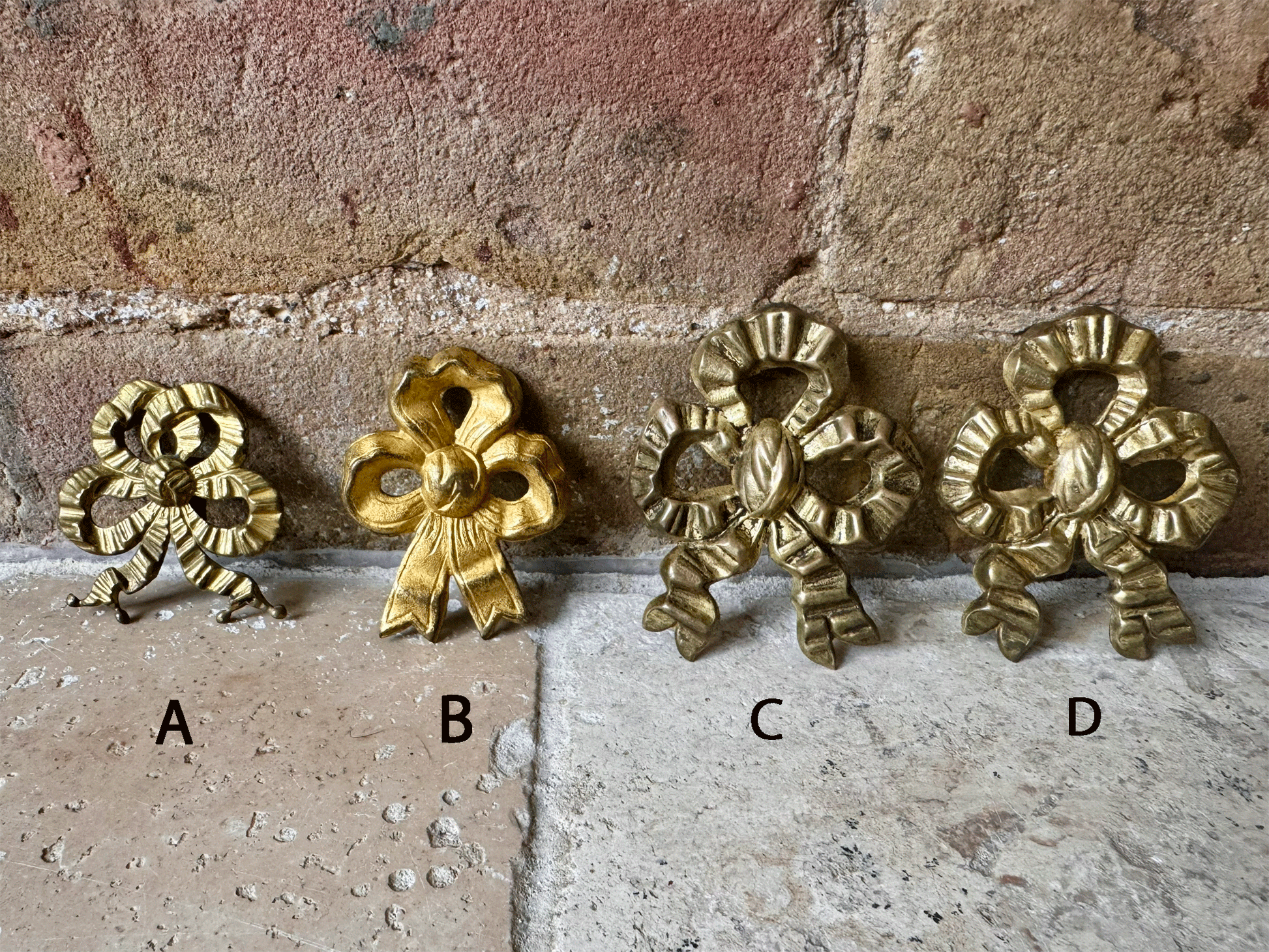 antique french bow shaped ribbon bow swag ormolu cache clous hooks