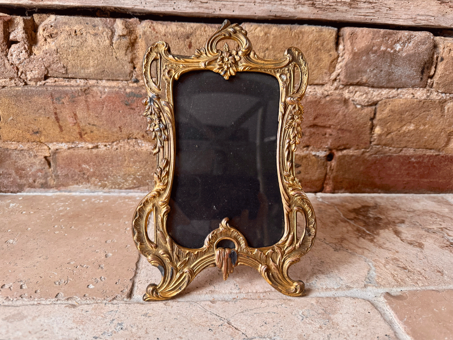 antique french brass photo picture frame decorative cornucopia scrollwork floral wreaths