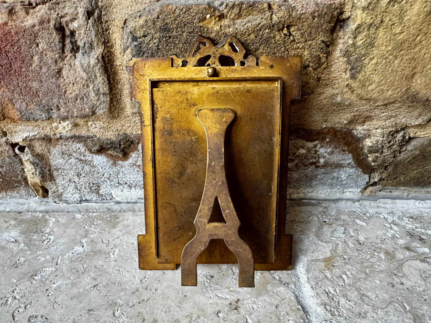 Small Antique French Bow Topped Ormolu Easel Frame