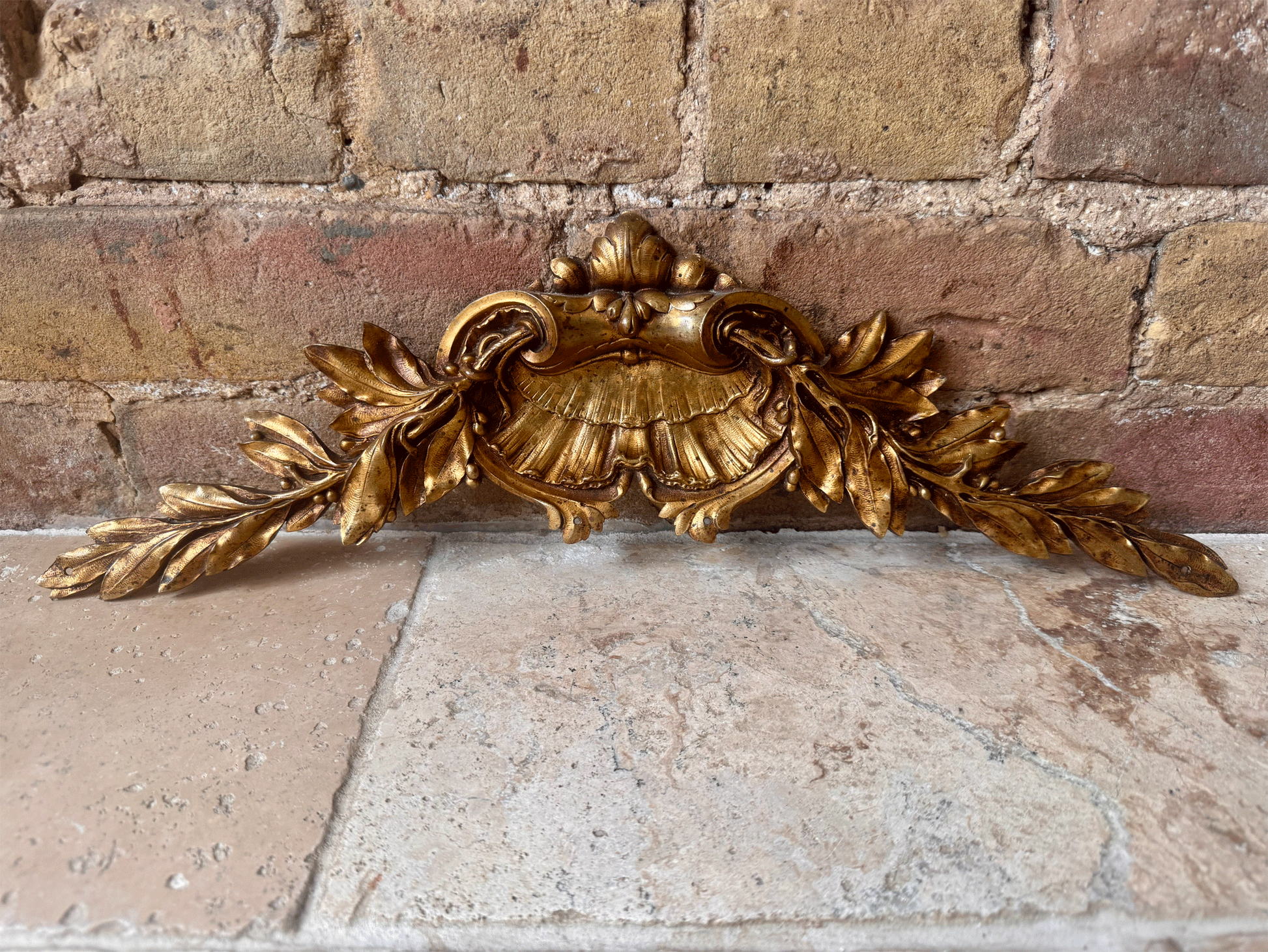antique french brass sculpted gilded gilt wall panel hanging pediment frame