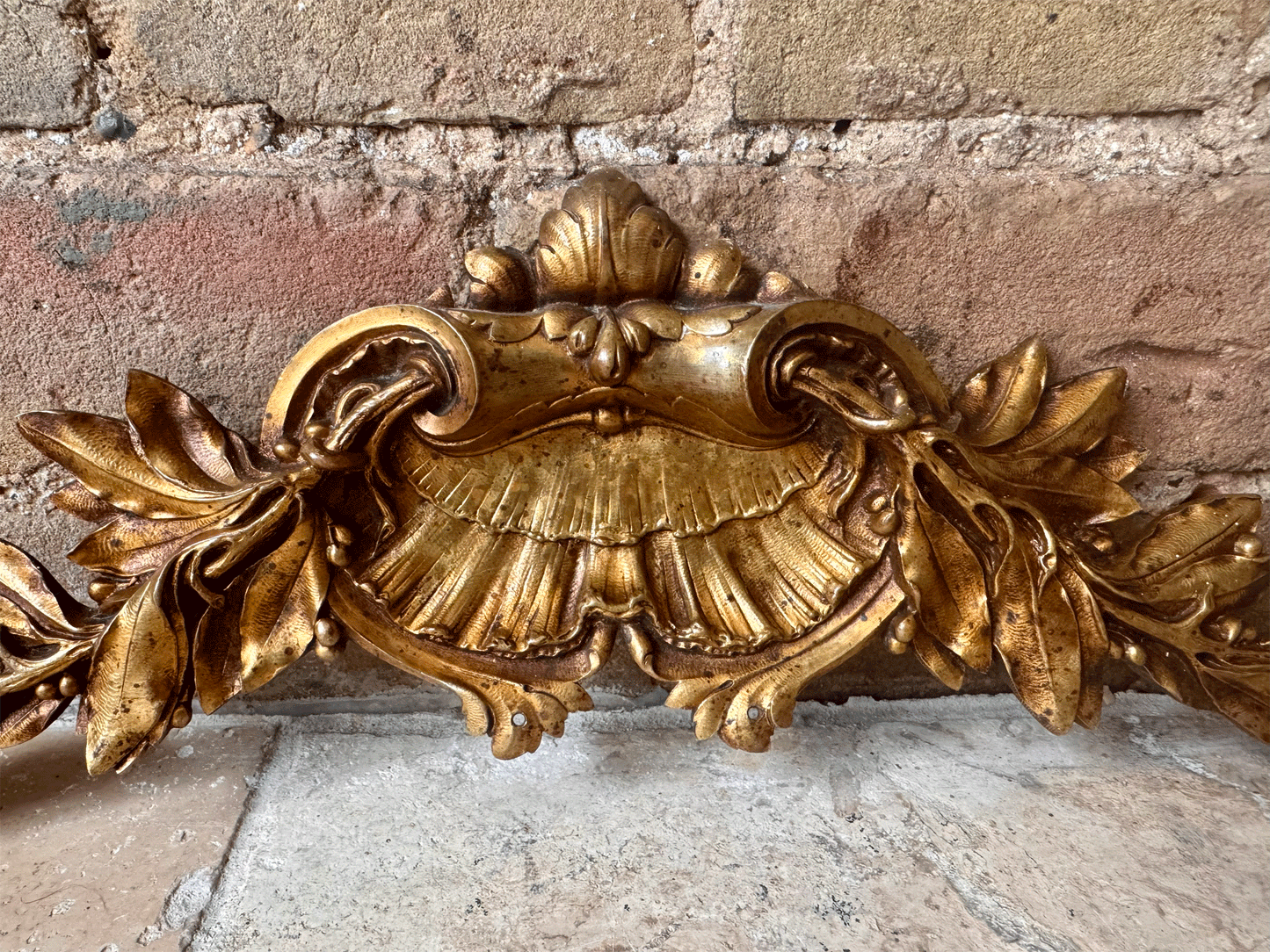 antique french brass sculpted gilded gilt wall panel hanging pediment frame