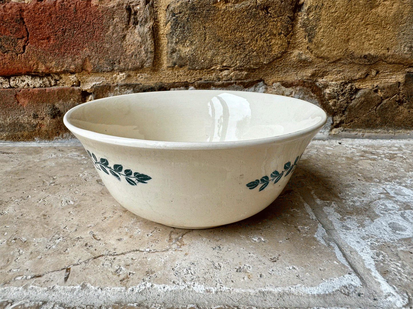 antique french lise longchamp ironstone green transferware breakfast cafe au lait bowl