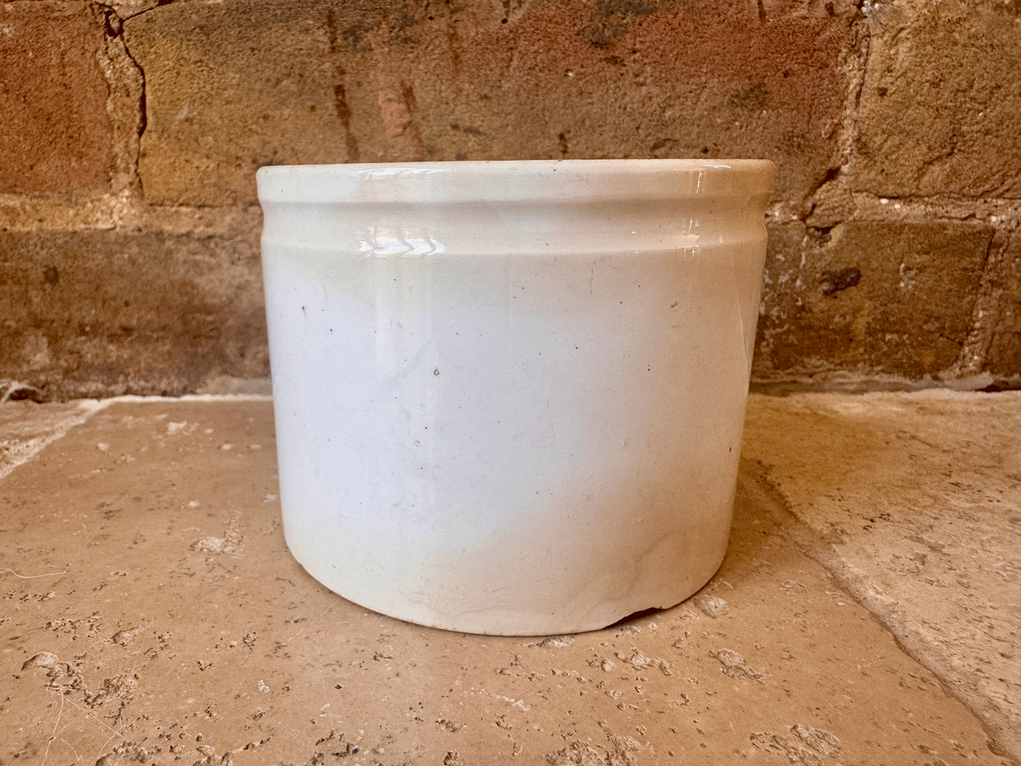 antique french chippy timeworn buttery white ironstone terre de fer confiture pot