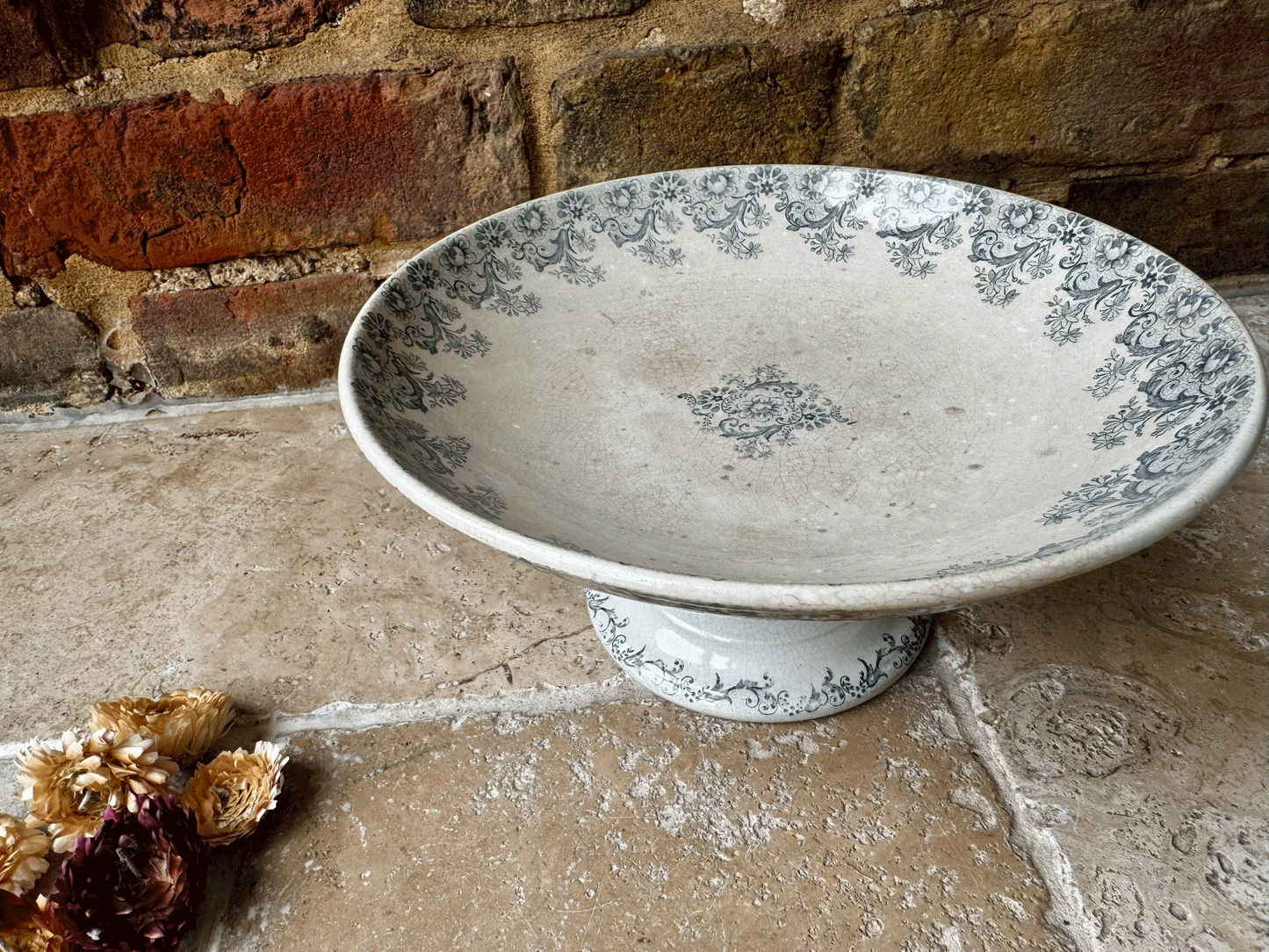 antique french terre de fer ironstone compotier compote dish h boulenger choisy le roi crazed buttery