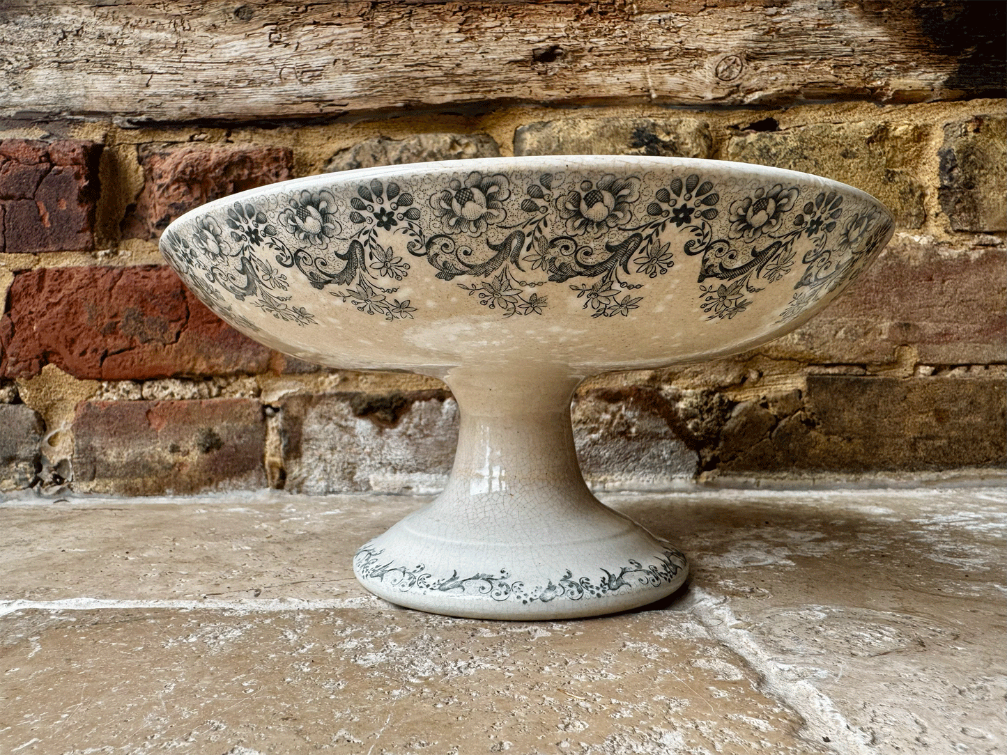 antique french terre de fer ironstone compotier compote dish h boulenger choisy le roi crazed buttery