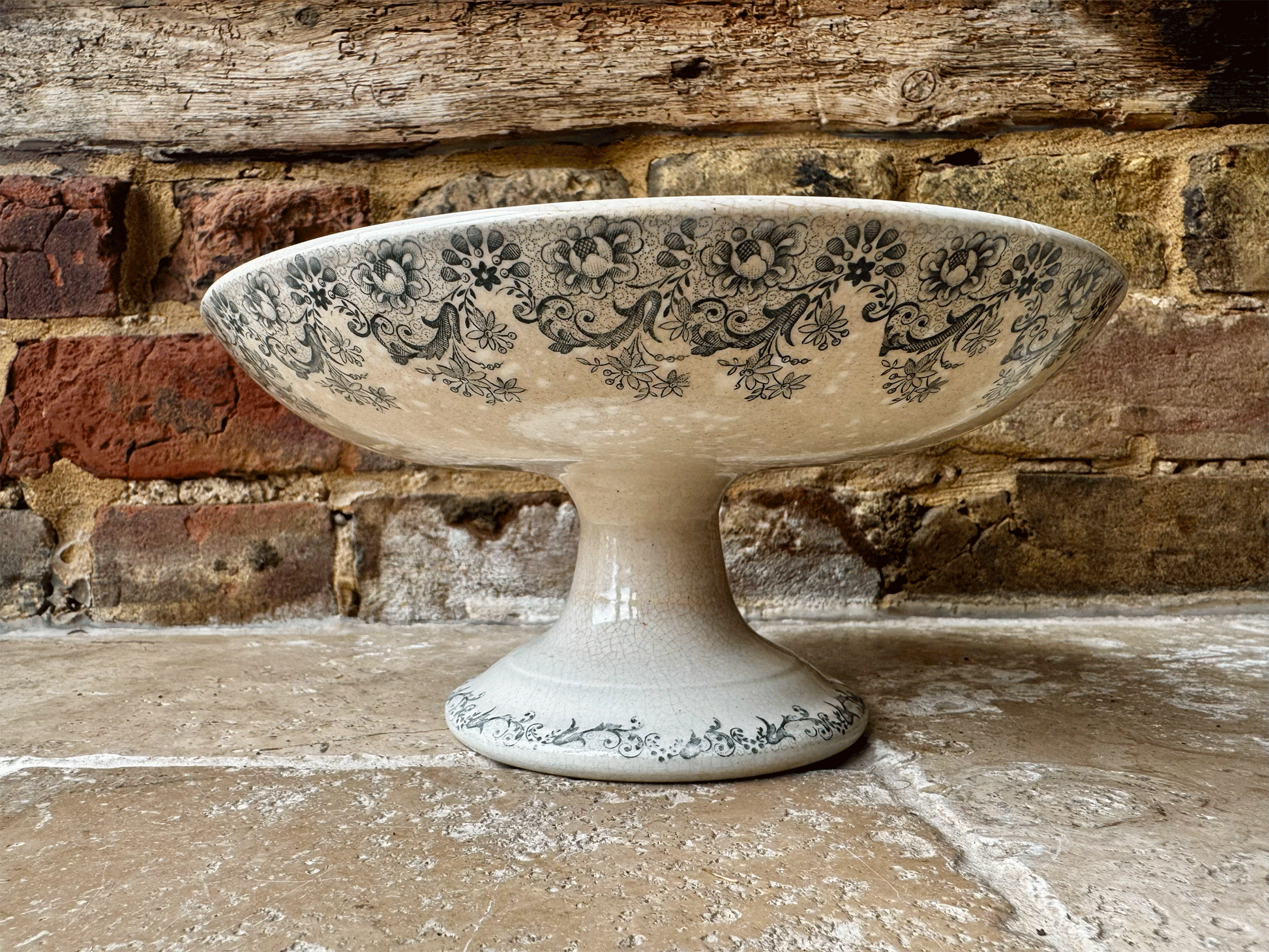 antique french terre de fer ironstone compotier compote dish h boulenger choisy le roi crazed buttery