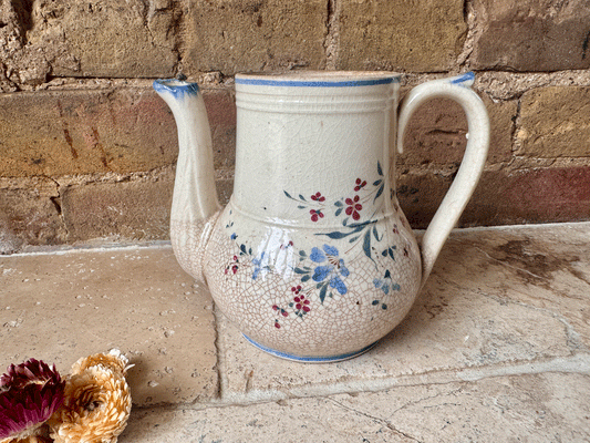 antique french hand painted earthenware vintage rustic teapot floral decoration vintage vase