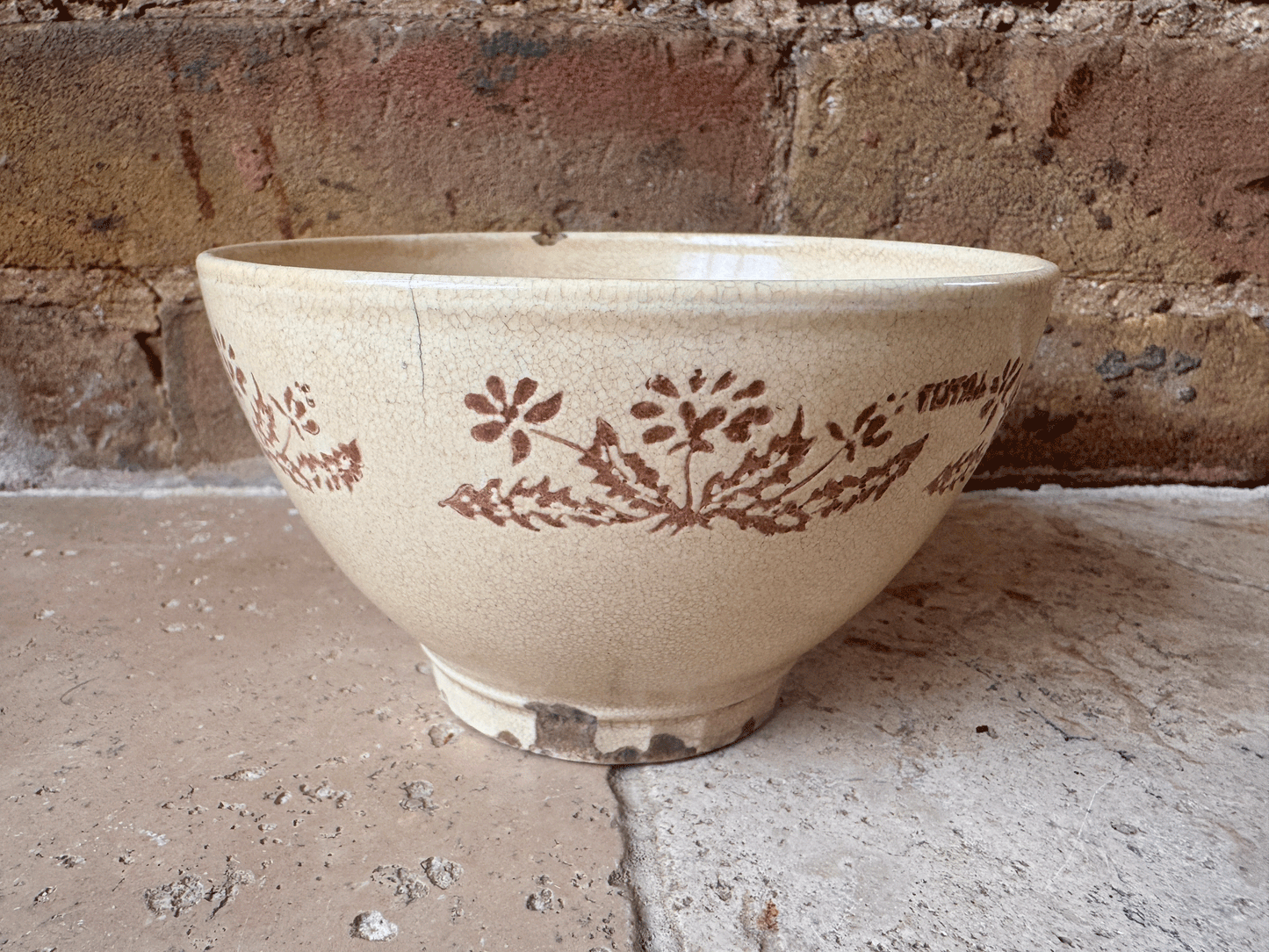 antique chippy timeworn french cafe au lait coffee bowl inlaid decoration 