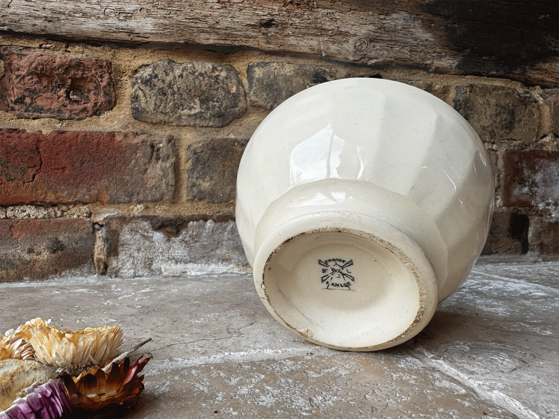 antique french moulin loups hamag cafe au lait coffee bowl terre de fer ironstone ribbed