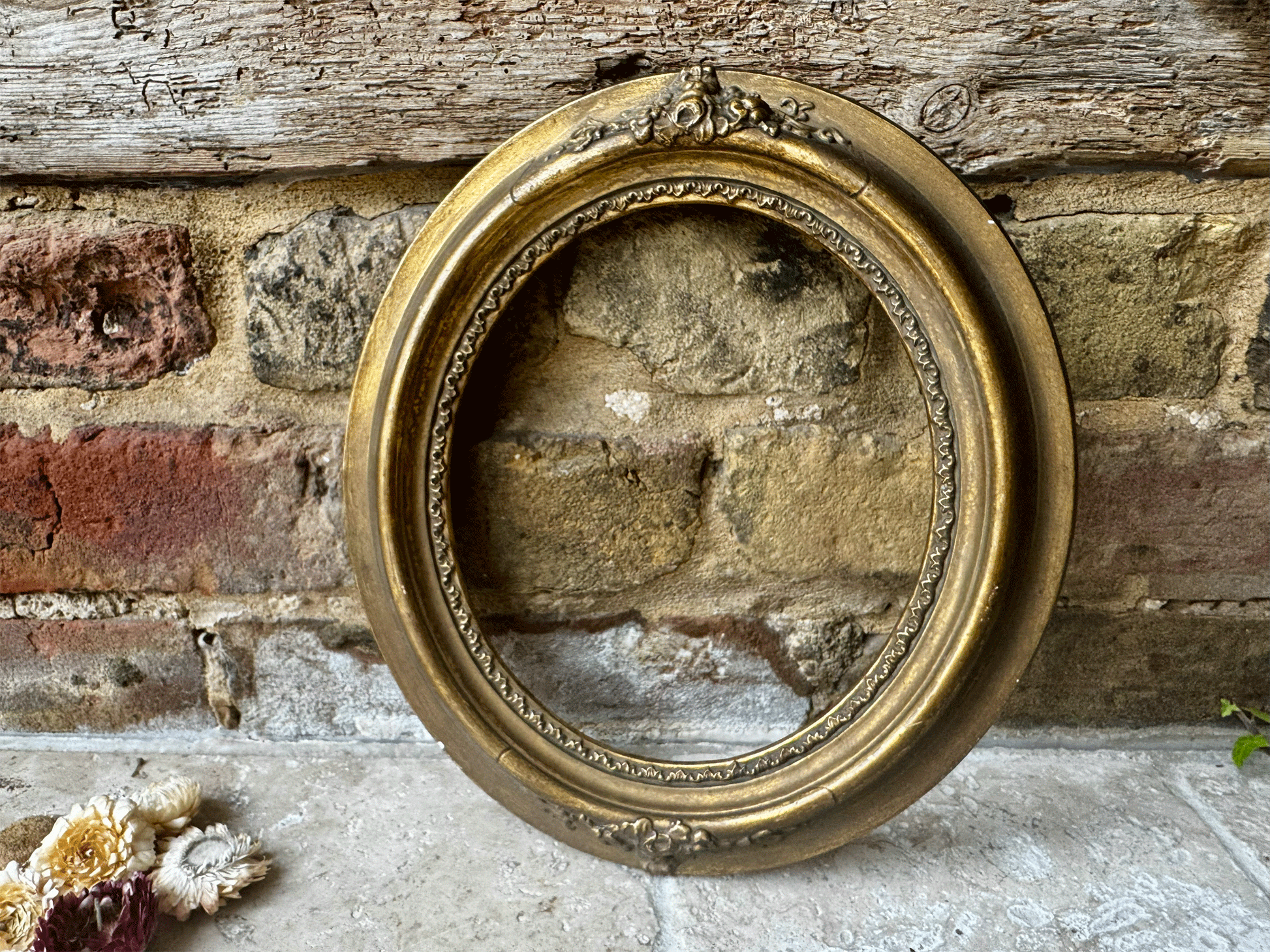 antique french carved gold gilt wooden oval frame