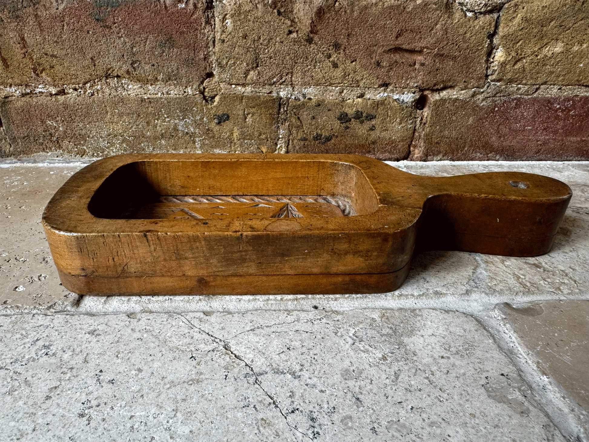 rare antique french carved butter brick mould alpine village country mountain scene setting