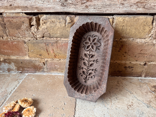 antique french deeplt carved butter brick mould wooden geometric folk art flower floral