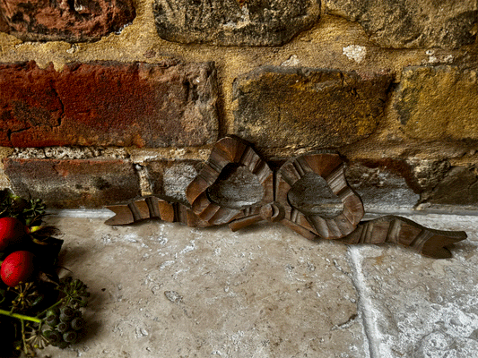 antique french carved wooden pelmet wall panel hanging bow shape