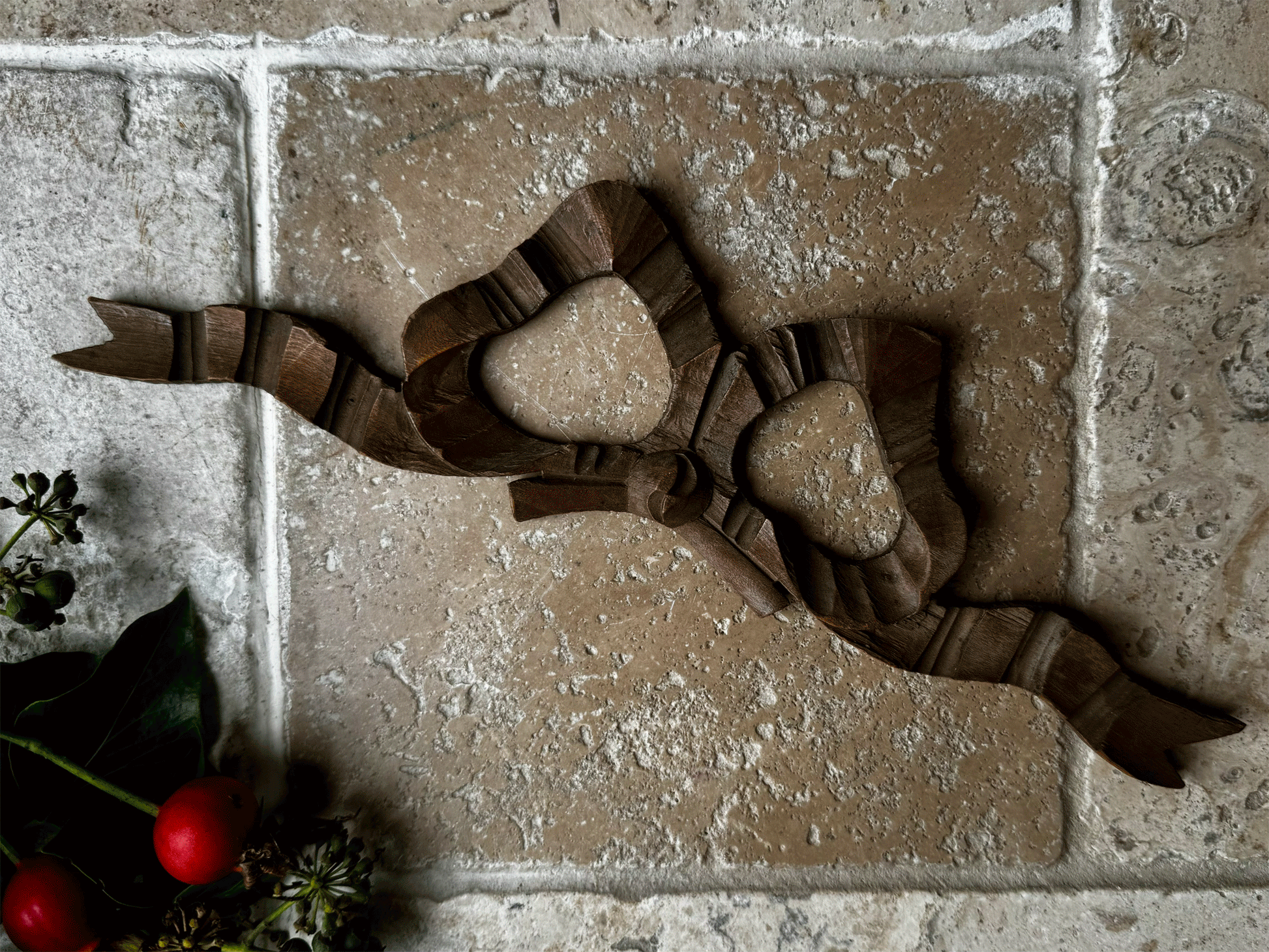 antique french carved wooden pelmet wall panel hanging bow shape