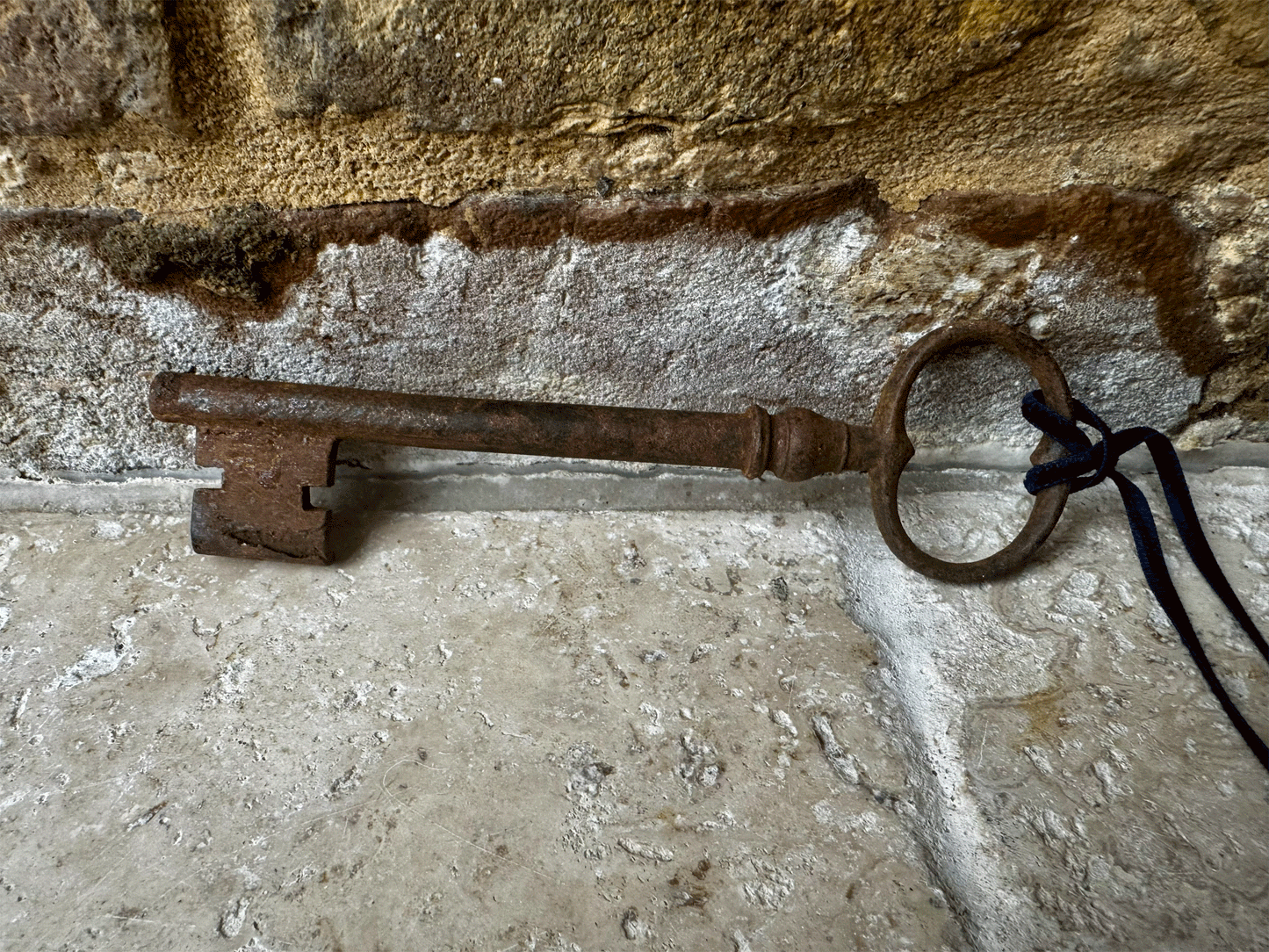 antique french large cast iron key vintage christmas decoration blue velvet ribbon