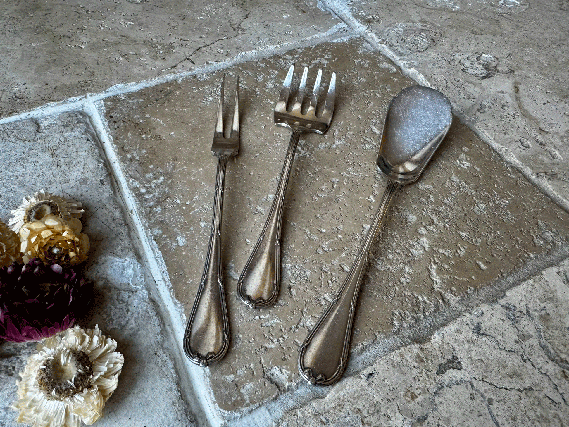 antique french charles christofle silver plated cutlery set pickle garnish fork sugar shovel